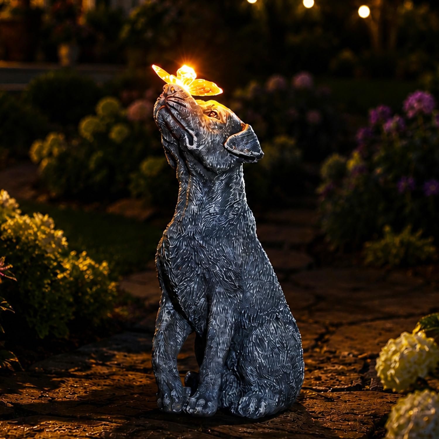 Garden Statue Dog Figurine Decor – Outdoor Decoration with Butterfly for Garden Yard Lawn Home Decor Outside : Mothers Day Memorial Gifts for Women Mom Grandma