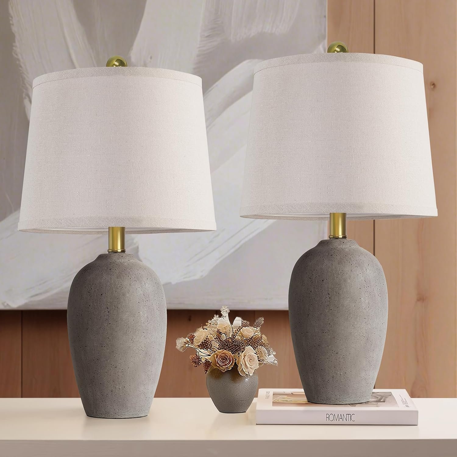 AIEAMPDO 21” Set of 2 Farmhouse Ceramic Table Lamps for Living Room Bedroom, Nightstand Rustic Brown Desk Lamp for Bedside End Table Entryway, 2 LED Bulbs Included
