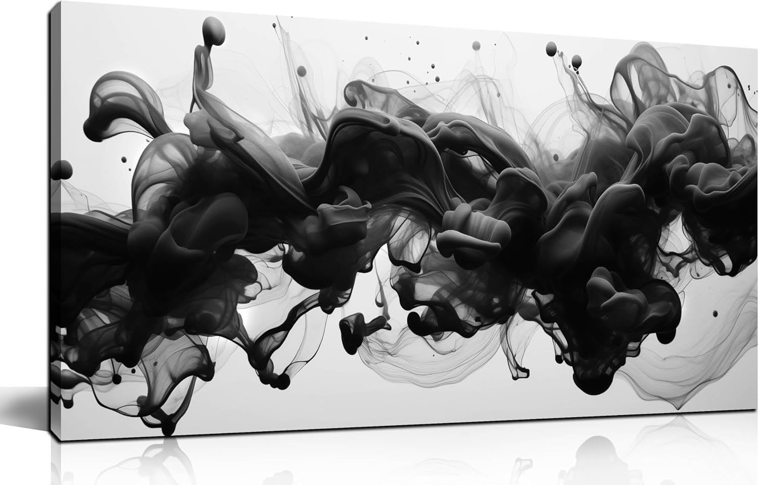 Abstract Black Wall Art for Living Room, Neutral Black and White Canvas Decorative-Picture for Home Bedroom Office, Contemporary Minimalist Printed Painting Artwork Wall-Decor, Size 40×20 Inches