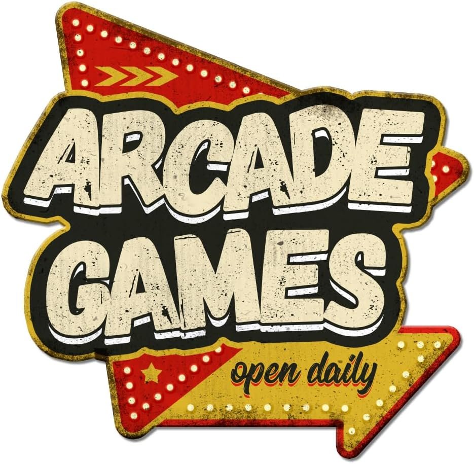 GLOBLELAND “Arcade Games” Vintage Metal Tin Sign Retro Game Room Sign Plaque Poster Metal Wall Decorative Tin Signs for Game Room Man Cave Home Restaurant Coffee Shop Club Bar Decoration