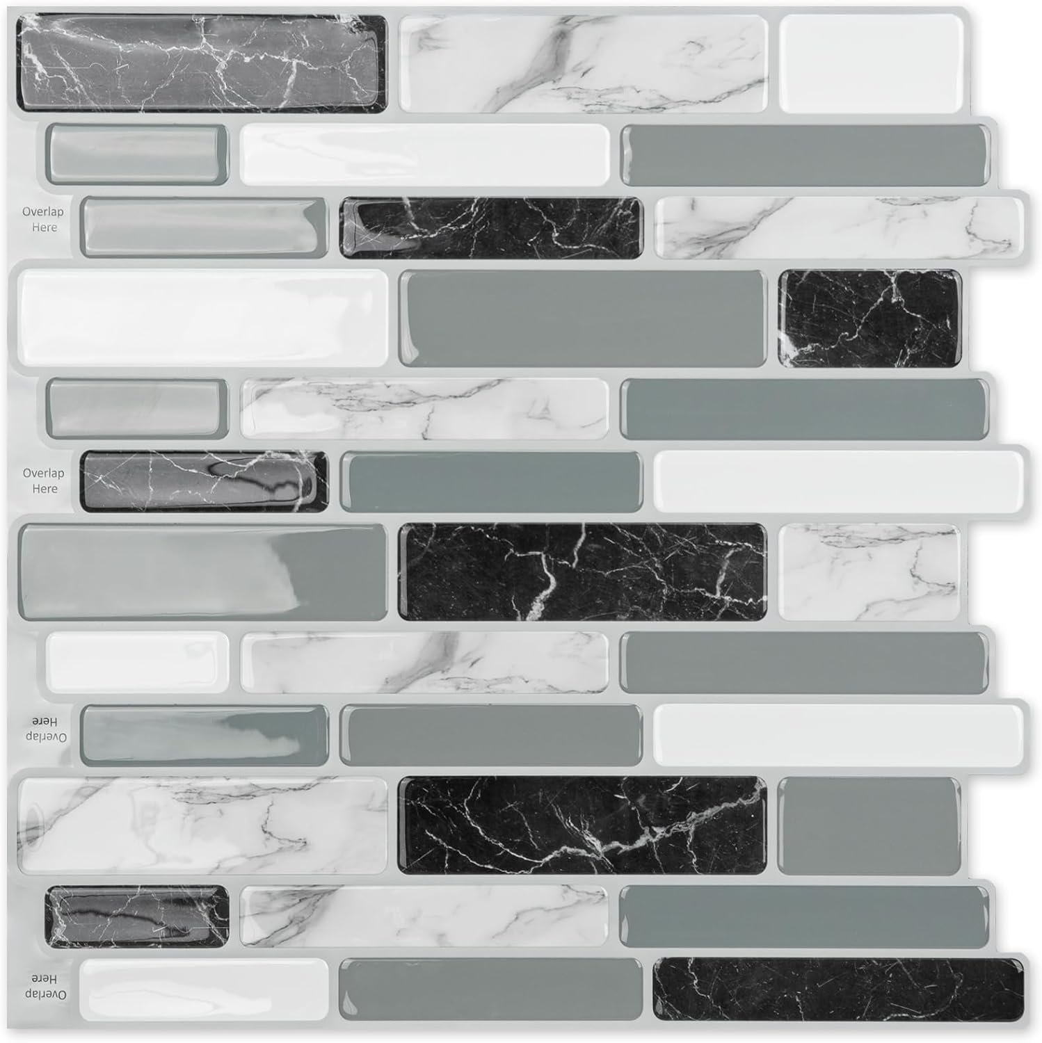 Art3d 10-Sheet Peel and Stick Kitchen Backsplash Tiles, 12″x12″ Self-Adhesive Marble Grey Wall Tiles for Kitchen and Bathroom
