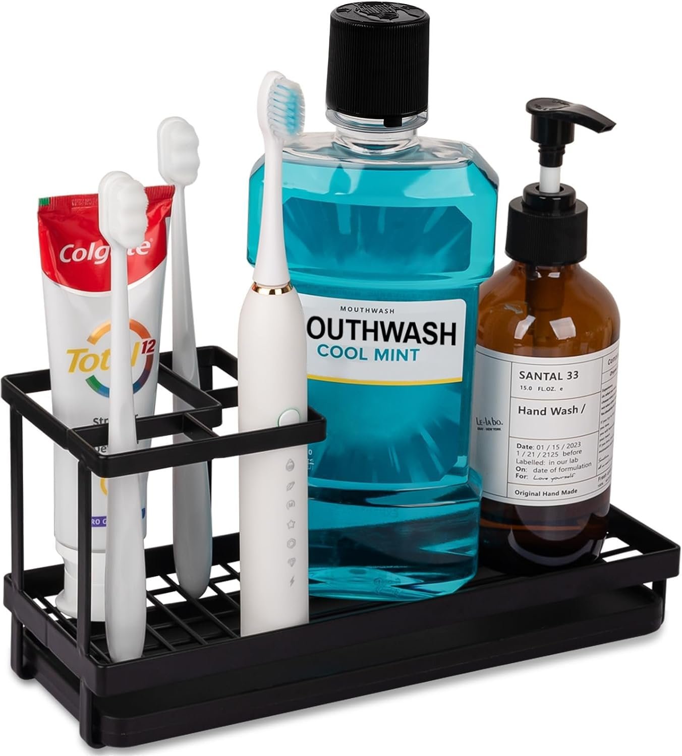 Toothbrush Holders for Bathrooms, Carbon Steel Tooth Brushing Holder Electric Toothbrush and Toothpaste Organizer Bathroom Accessories for Countertop, Shower, Sink – Matte Black