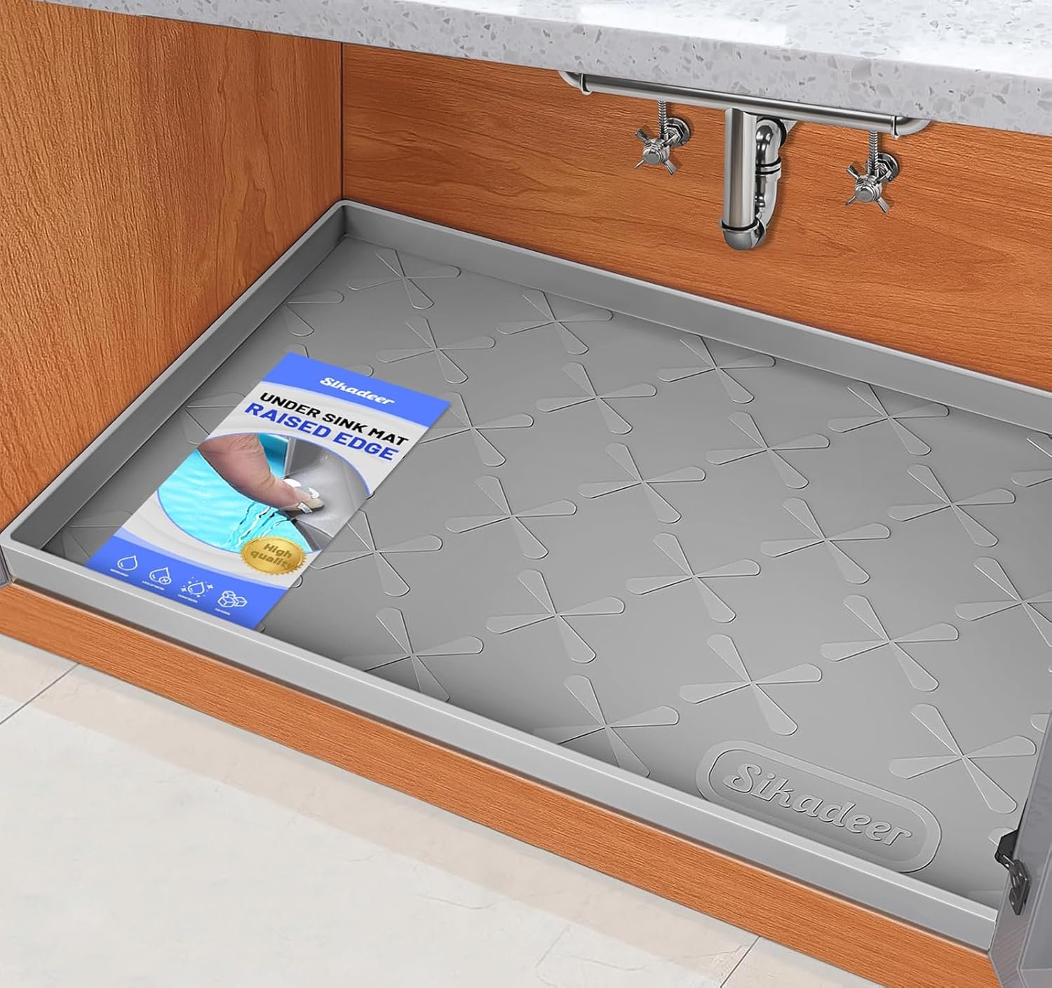 SIKADEER Under Sink Mat Waterproof 34″ x 22″, Silicone Mat Kitchen Drawer Shelf and Cabinet Liner, Sink Protector for Kitchen Organizers and Storage, Boot Tray Pet Food Mats