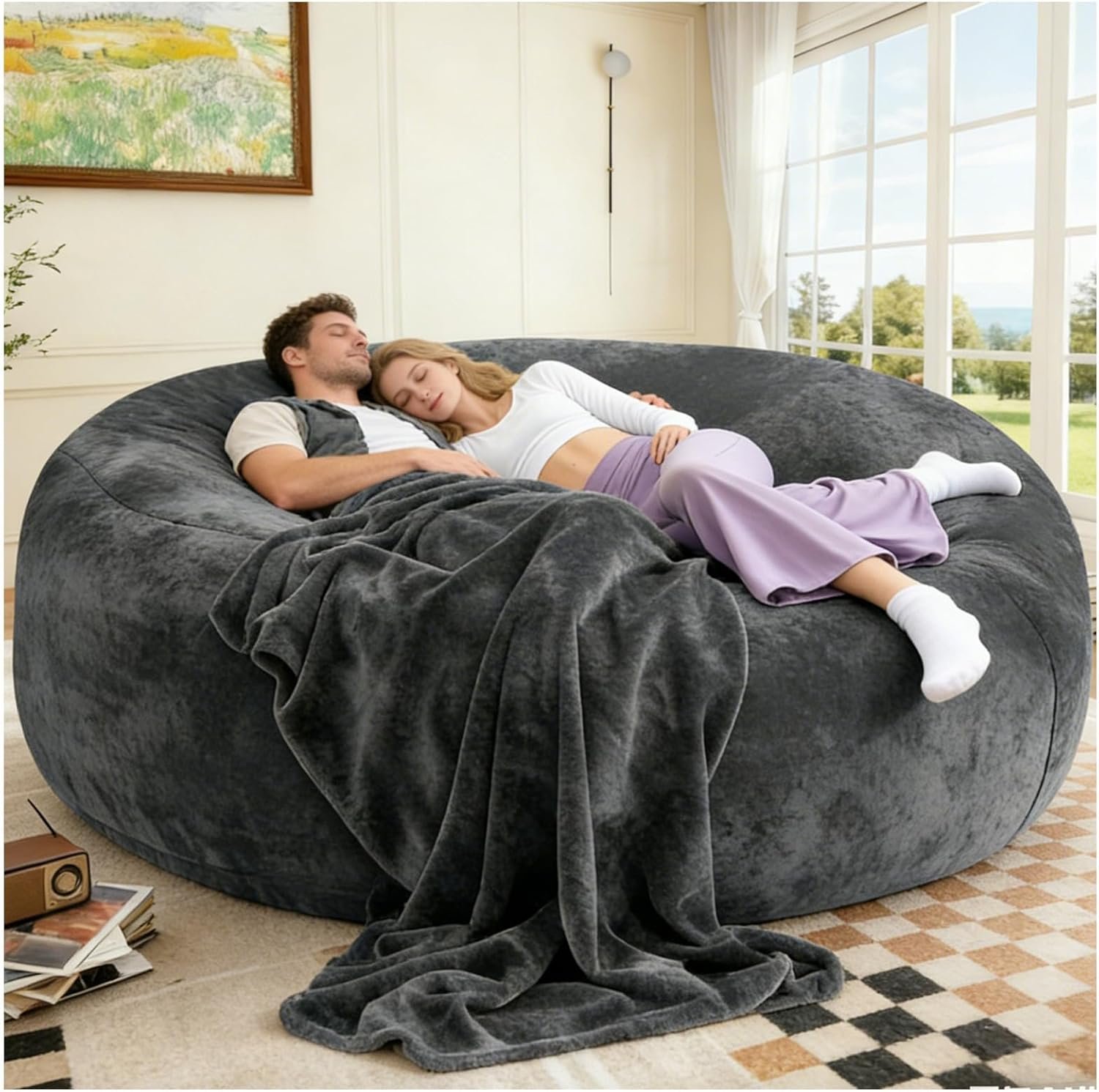 Big Bean Bag Chairs for Adults ，6FT Bean Bag Chair with Filler Memory Foam Chair Super Soft Plush, Living Room Furniture, Suitable for bedrooms, Comfy Lounge Reading Chairs