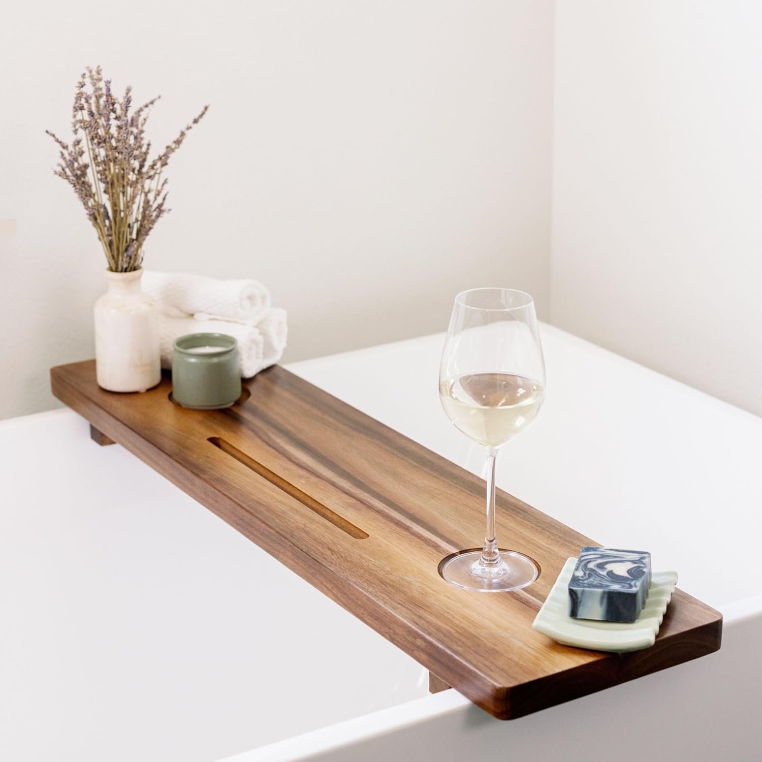 Premium Nature Shed Bathtub Tray for Freestanding Bath | Large & Thick 35” Acacia Wood Luxury Bath Tray for Tub | Anti-Tip, Non-Toxic, Adjustable Bathtub Trays for Tub with Bathroom Accessories Holder