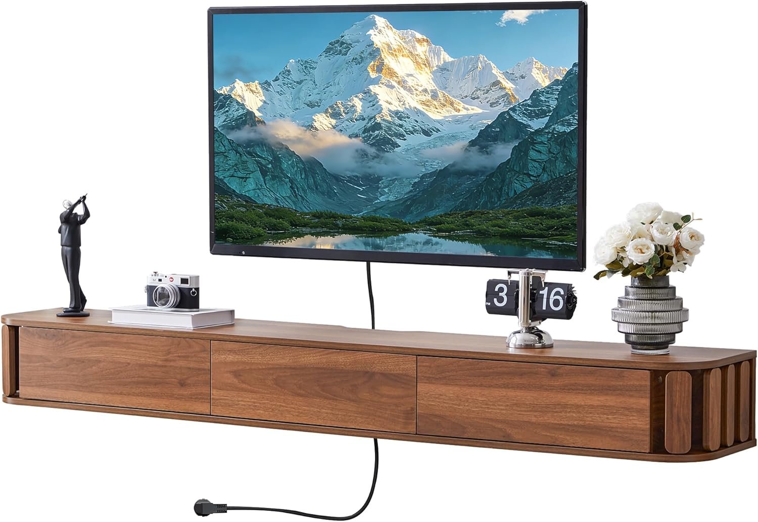 Bifins 71″ Wall Mounted Floating TV Stand with Drawer, Extra Long Wall Mounted Cabinet for Living Room,Bedroom (Walnut)