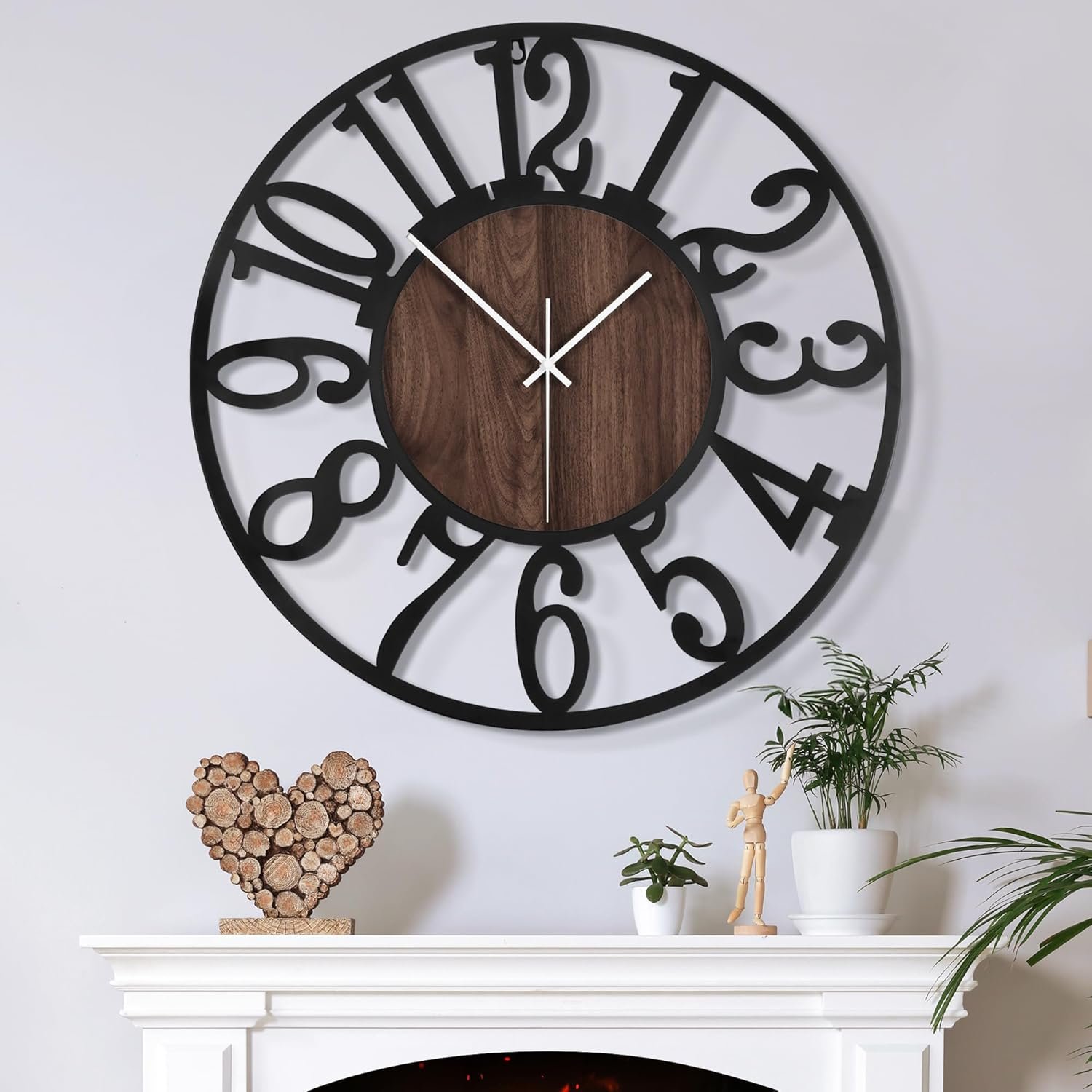 Large Wall Clock for Living Room Decor, 14 Inch Non Ticking Silent, Battery Operated Modern Vintage Oversized Wall Clock for Bedroom Kitchen