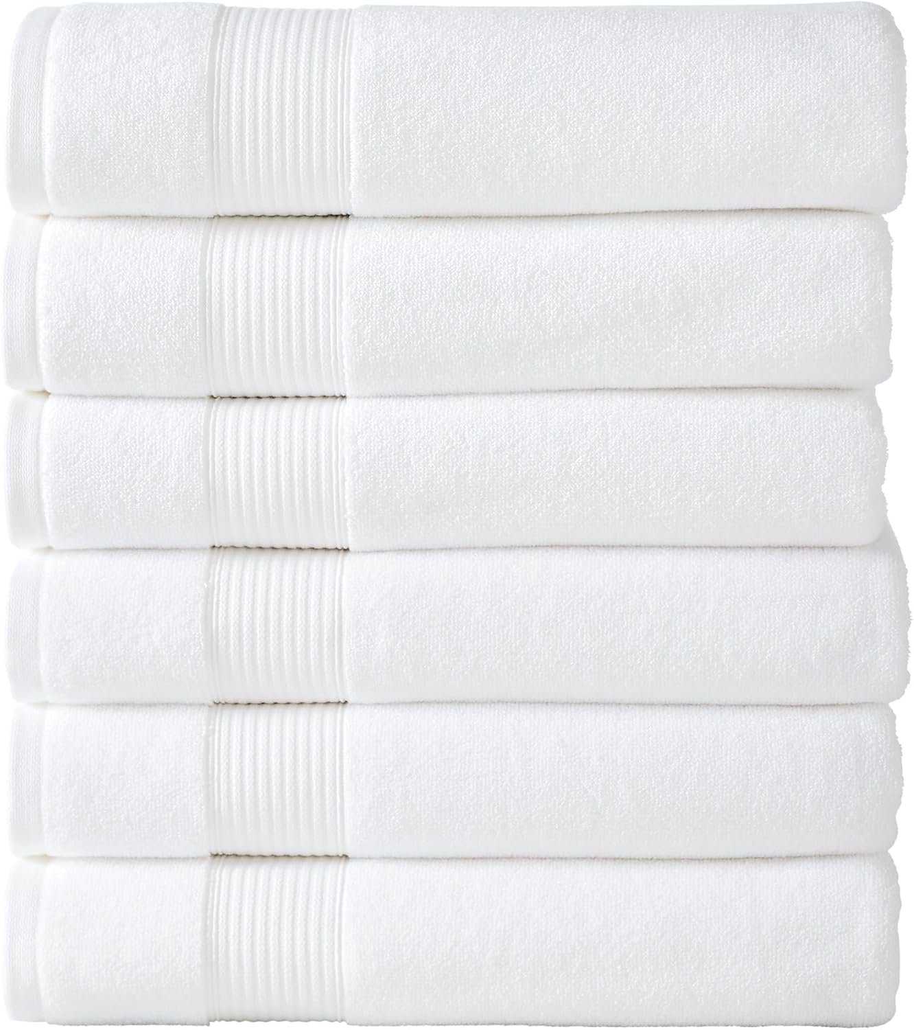 Modern Threads Hotel Collection 6-Pack 100% Ring Spun Cotton, Highly Absorbent Quick Drying Bath Towel Set, White, 30×60