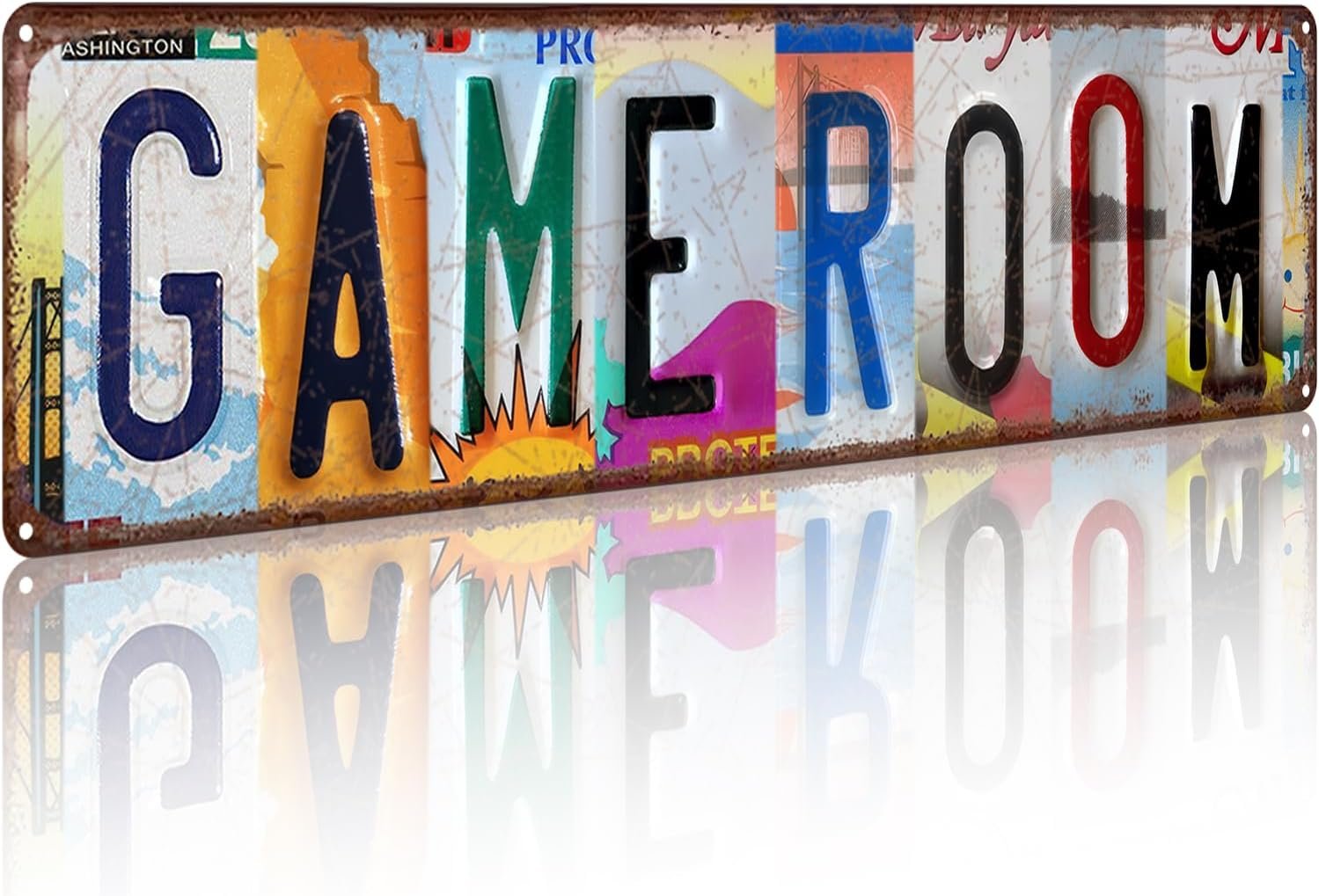 Game Room Vintage Metal Tin Sign, License Plate Style Wall Decor, Colorful Retro Design 4×16 Inch (26001)