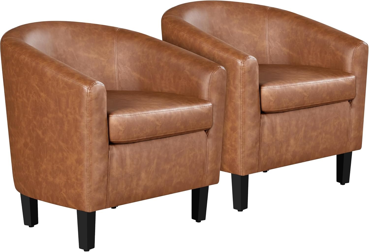 Yaheetech Brown Accent Chairs Set of 2, Faux Leather Barrel Chairs, Comfy Modern Leather Club Armchairs with Soft Seat for Living Room Bedroom Reading Waiting Room