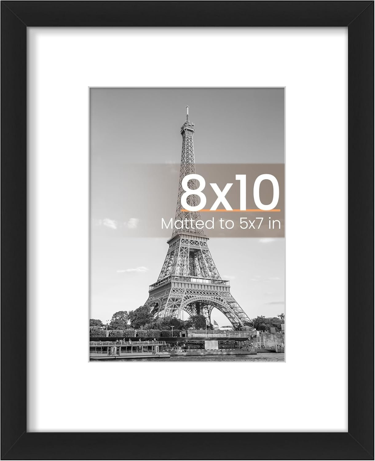 upsimples 8×10 Picture Frame, Display Pictures 5×7 with Mat or 8×10 Without Mat, Wall Hanging Photo Frame, Black, 1 Pack