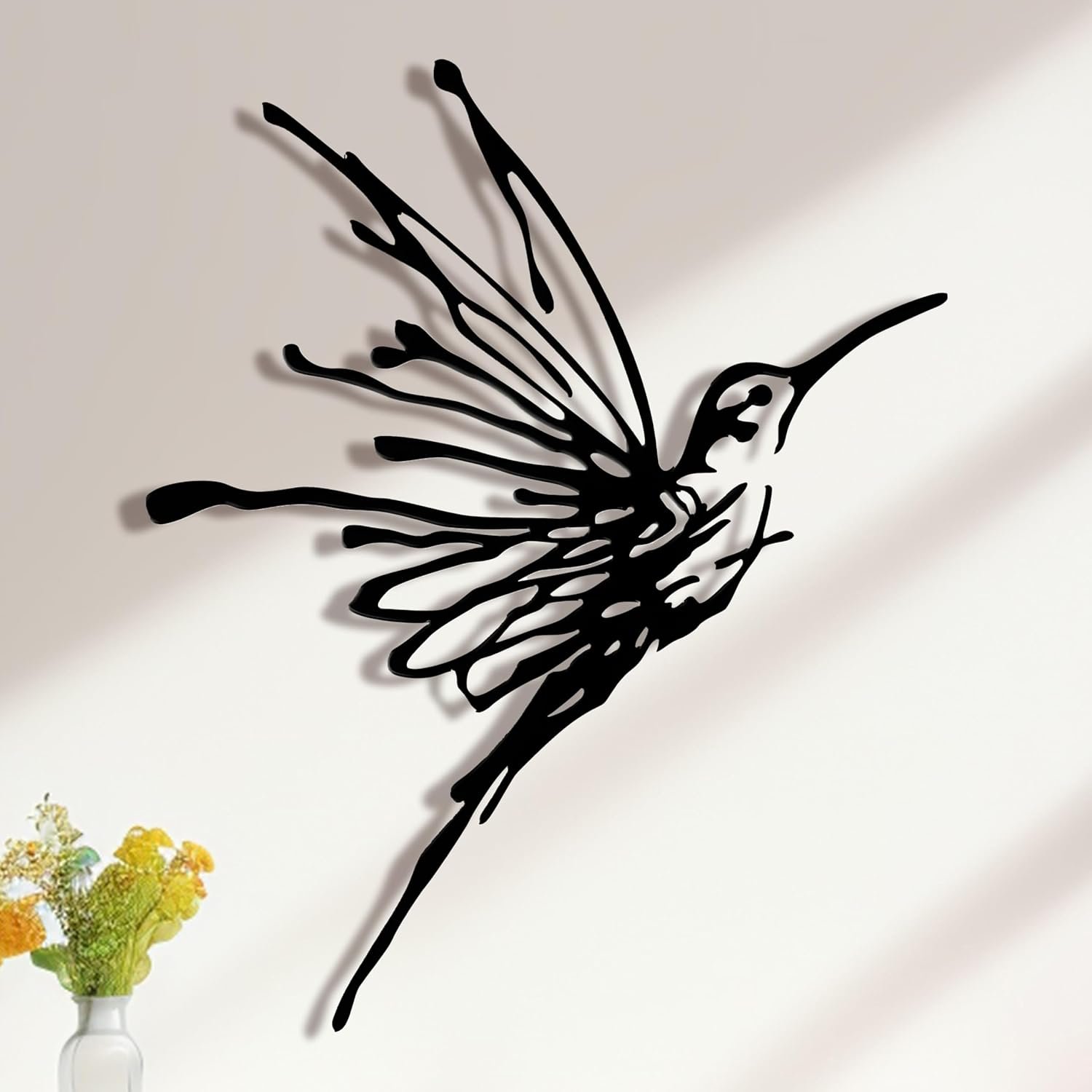 3D Metal Hummingbird Wall Art – Unique Black Outdoor Garden Decor, Waterproof Bird Sculpture for Patio, Living Room, Bedroom & Bathroom