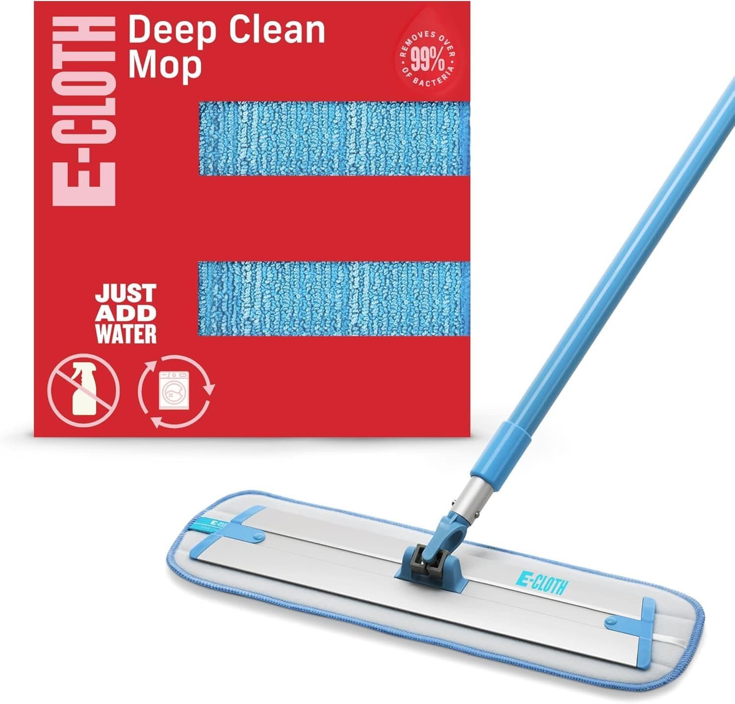 E-Cloth Deep Clean Microfiber Mop – Reusable Mop Pad for Home Cleaning, Hard Floors, Wood, Tile, or Laminate, Machine Washable, Use Wet for Cleaning or Dry for Dusting, No Refills or Spray Needed