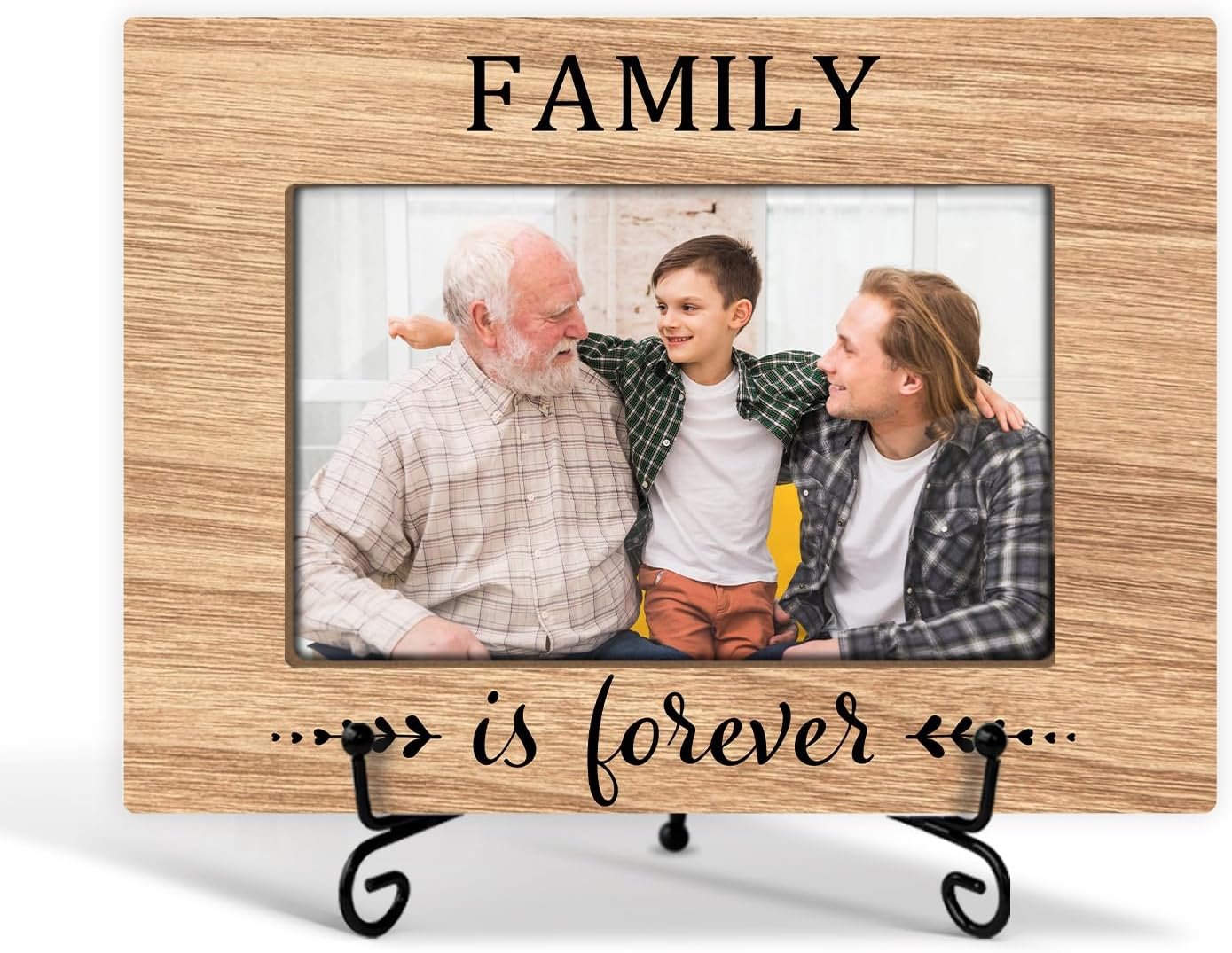 Family is Forever Picture Frame Wood Photo Frame Fits 4×6 with Stand for Tabletop or Desktop Display