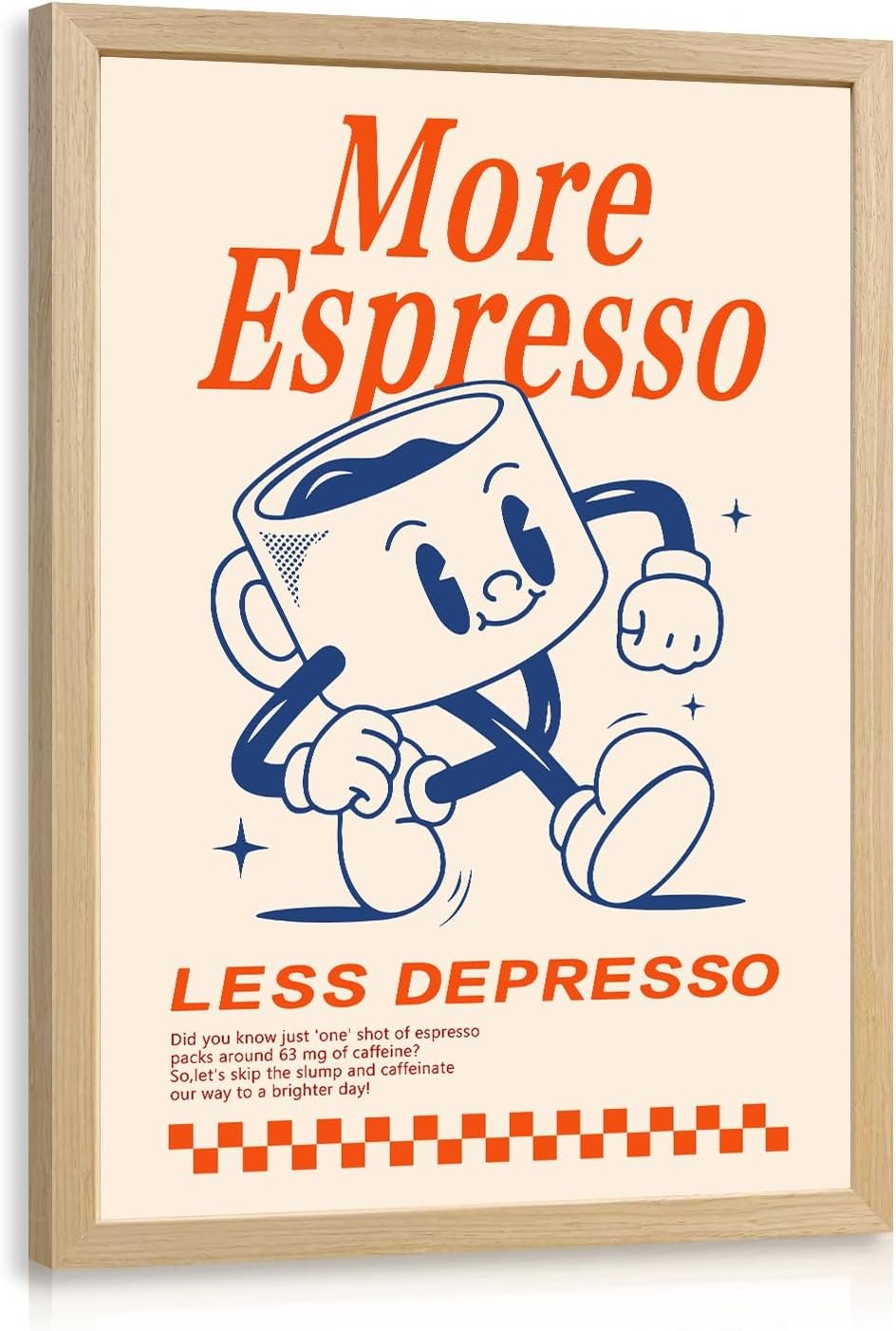 Cyebmo Funny Coffee Wall Art, Vintage Cafe Kitchen Wall Decor, More Espresso Less Depresso Art Prints, Beige Dorm Poster Print for Home Office Coffee Bar Kitchen Wood Framed Ready to Hang 8×10 Inch