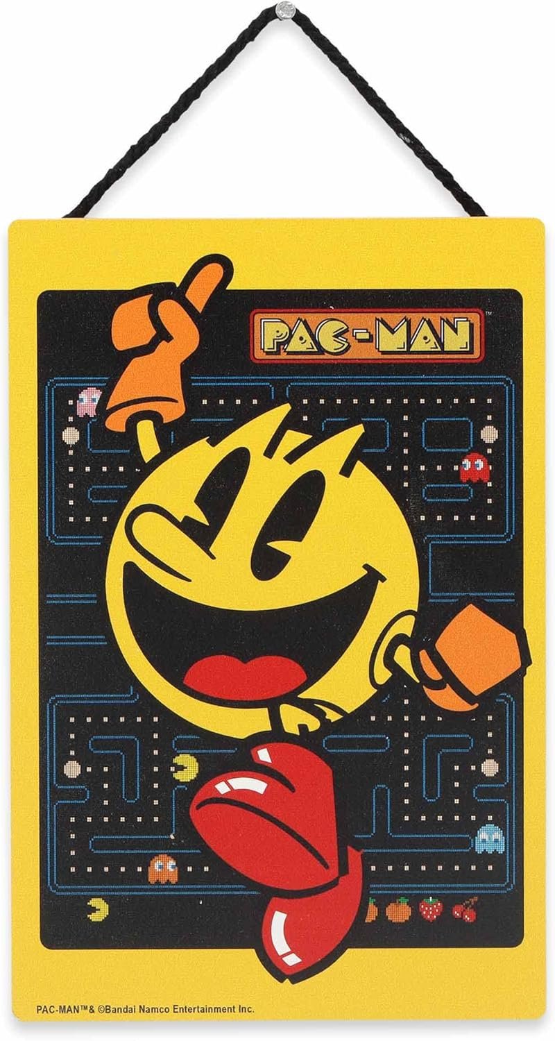 Pac-Man Jumping Hanging Wood Wall Decor – Fun Pac-Man Sign for Game Room or Bedroom