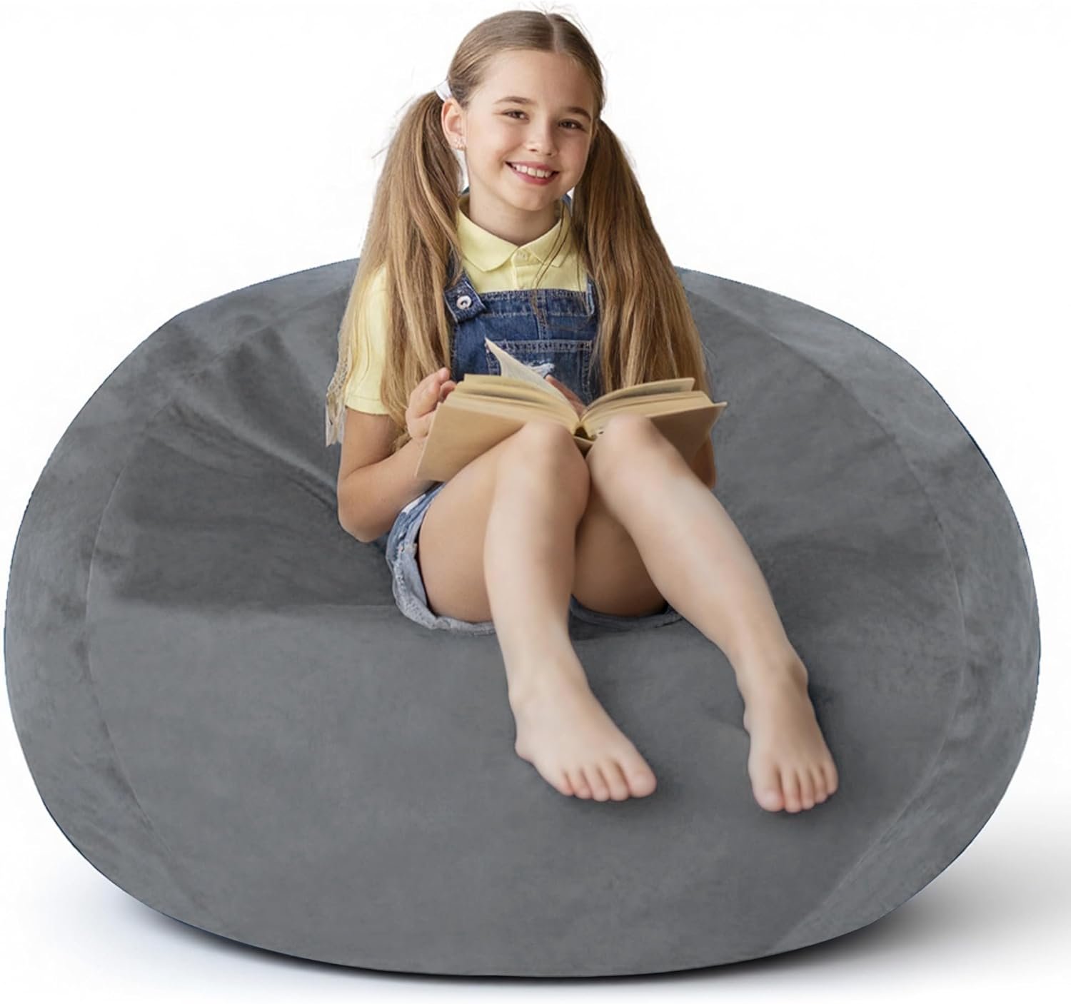 2FT Bean Bag Chair with Ultra Soft Velvet Cover Bean Bag Sofa with Memory Foam Bean Bag Chairs with Large Size Lazy Sofa for Dorm Office Living Room Bedroom Grey 2′