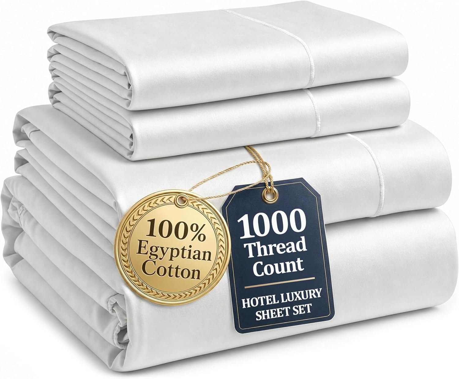 100% Egyptian Cotton Sheets King Size – 1000 Thread Count Silky Sateen King Size Sheets Set, Naturally Cooling & Breathable, Ultra-Soft Hotel Luxury Sheets with 15″ Snug Fit Deep Pockets – White