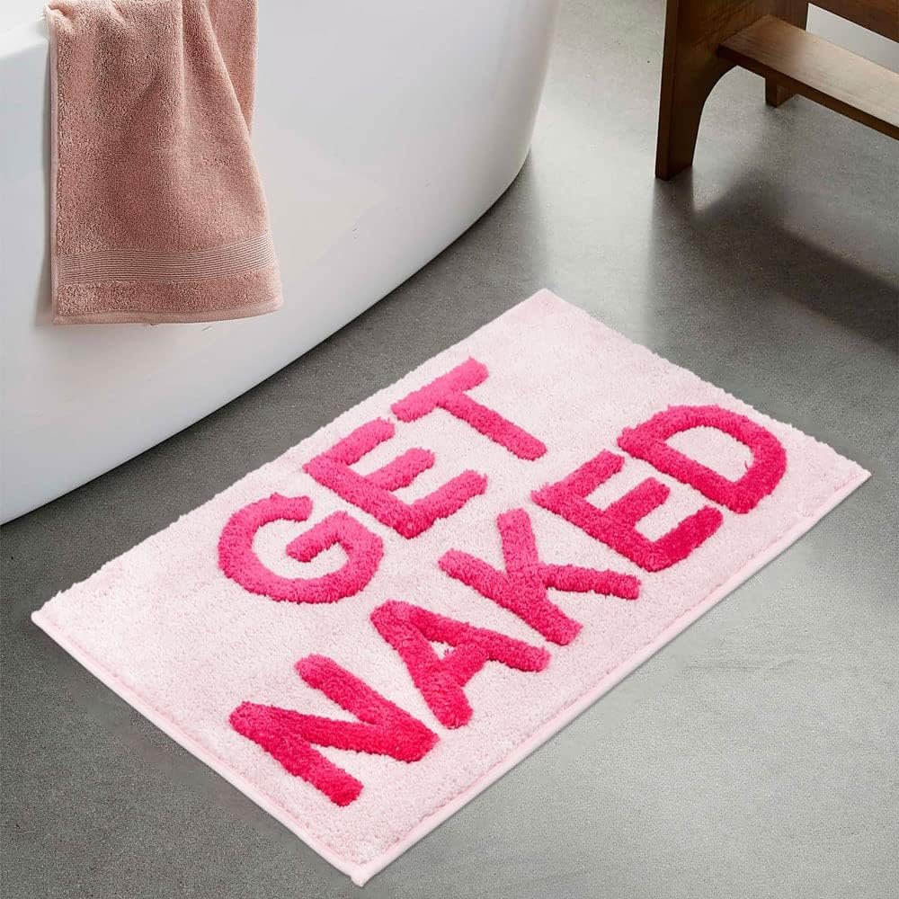 Get Naked Bath Mat – 17″ x 24″ Absorbent Soft Hot Pink Bath Rug, Machine Washable Non Slip Shower Rug for Bathroom