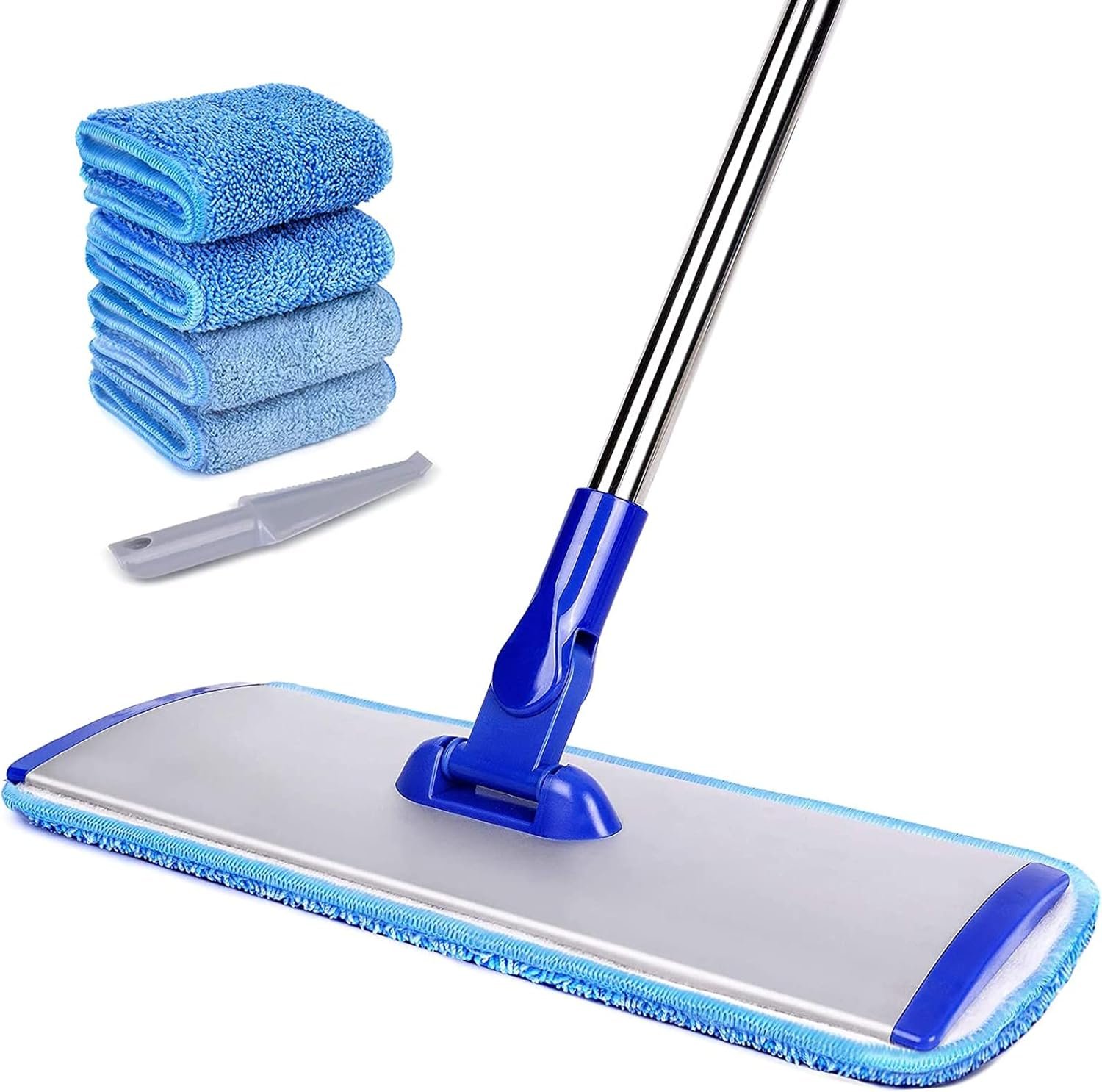 18″ Professional Microfiber Mop Floor Cleaning mop, Flat Mop with Stainless Steel Handle,4 Reusable Washable Mop Pads and mop Pads Brush,Microfiber Mop for Hardwood (18″ Microfiber Mop)