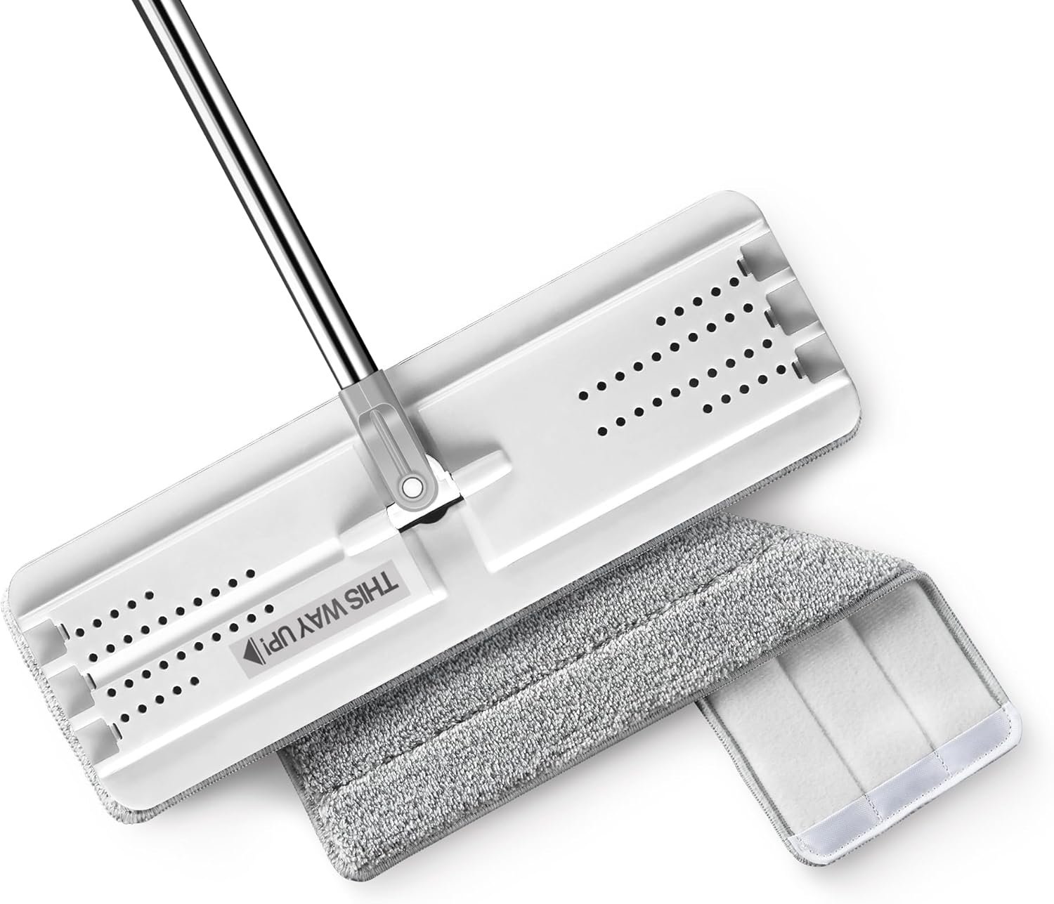 JOYMOOP Flat Mops, Microfiber Mop for Floor Cleaning and Wall Cleaner, 50″ Mop Handle with Flexible 13″ Flat Head with a Microfiber Mop Pad – White