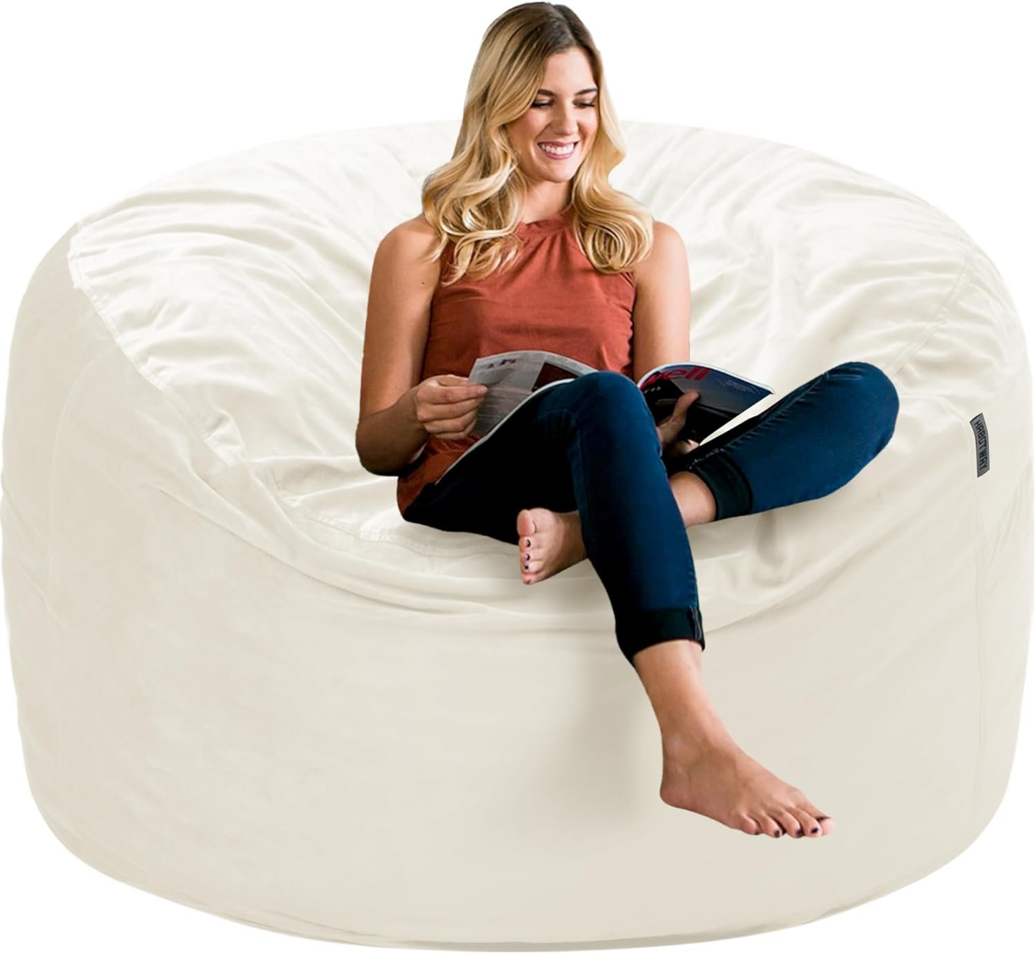 HABUTWAY Bean Bag Chair 3Ft Luxurious Velvet Ultra Soft Fur with High Rebound Memory Foam Bean Bag Chairs for Adults Plush Lazy Sofa with Fluffy Sponge 3′ (Beige)