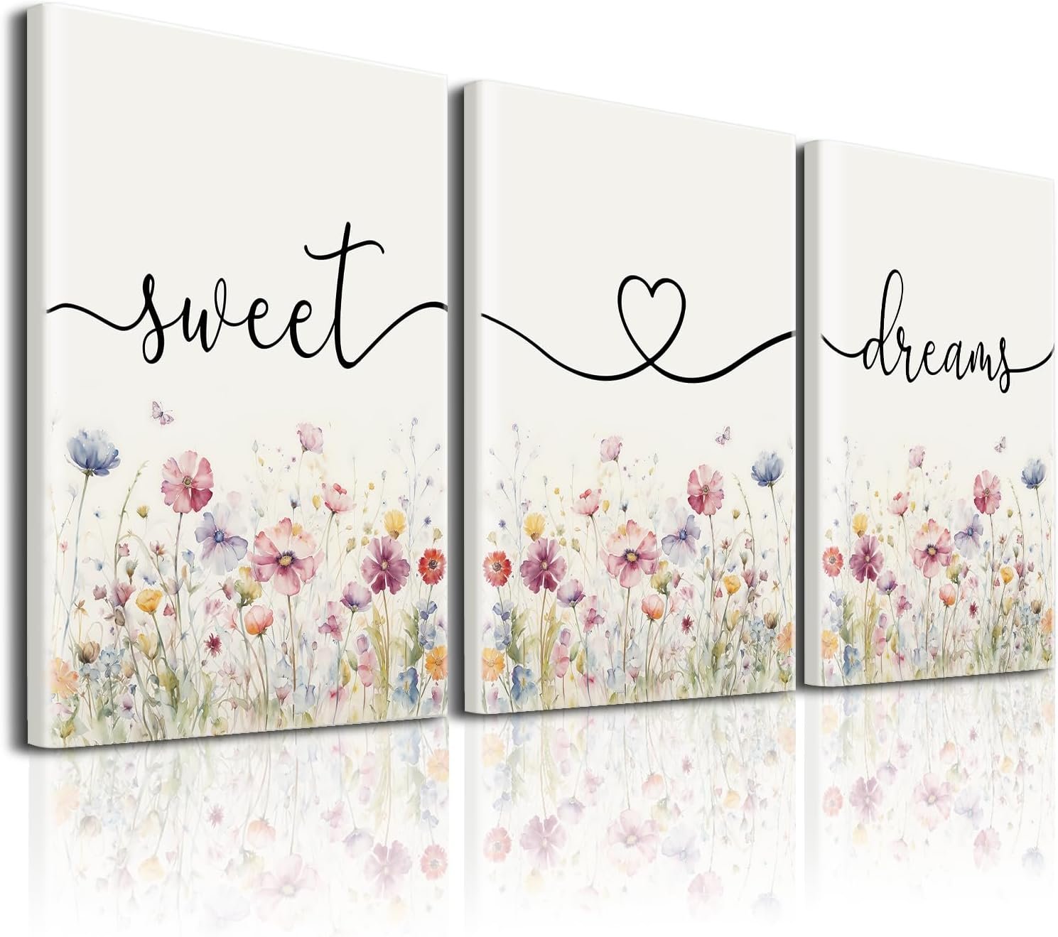 Bedroom Wall Art Decor – Set of 3 Framed Farmhouse Sweet Dreams Sign 12’’x16’’ Above Bed Wall Decor for Bedroom Decor Wall Art Wood Signs 12x16in