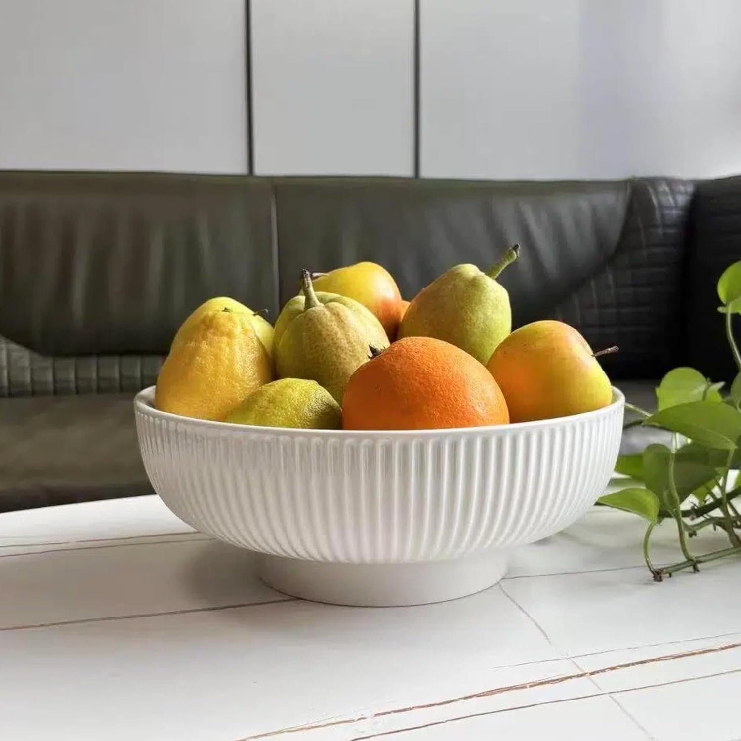 Ceramic Fruit Bowl,10.5″ Decorative Bowl, White Fruit Bowl for Kitchen Counter, Purse Bowl, Key Bowl, Kitchen Island Décor, Centerpiece for Dining Table (Cream White)