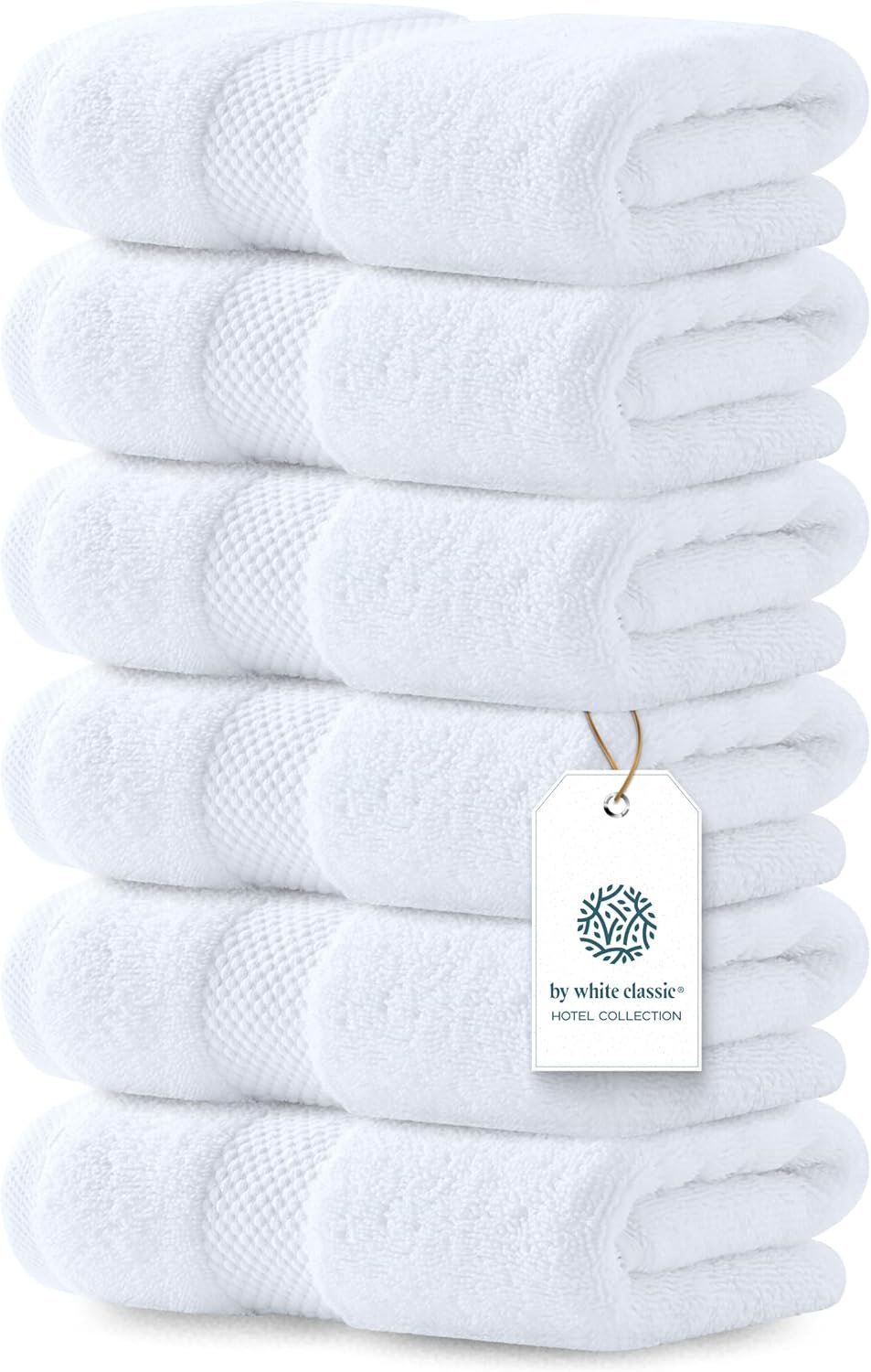 Luxury White Hand Towels – Soft 100% Turkish Cotton | Highly Absorbent Hotel spa Bathroom Towel Collection | 16×30 Inch | Set of 6