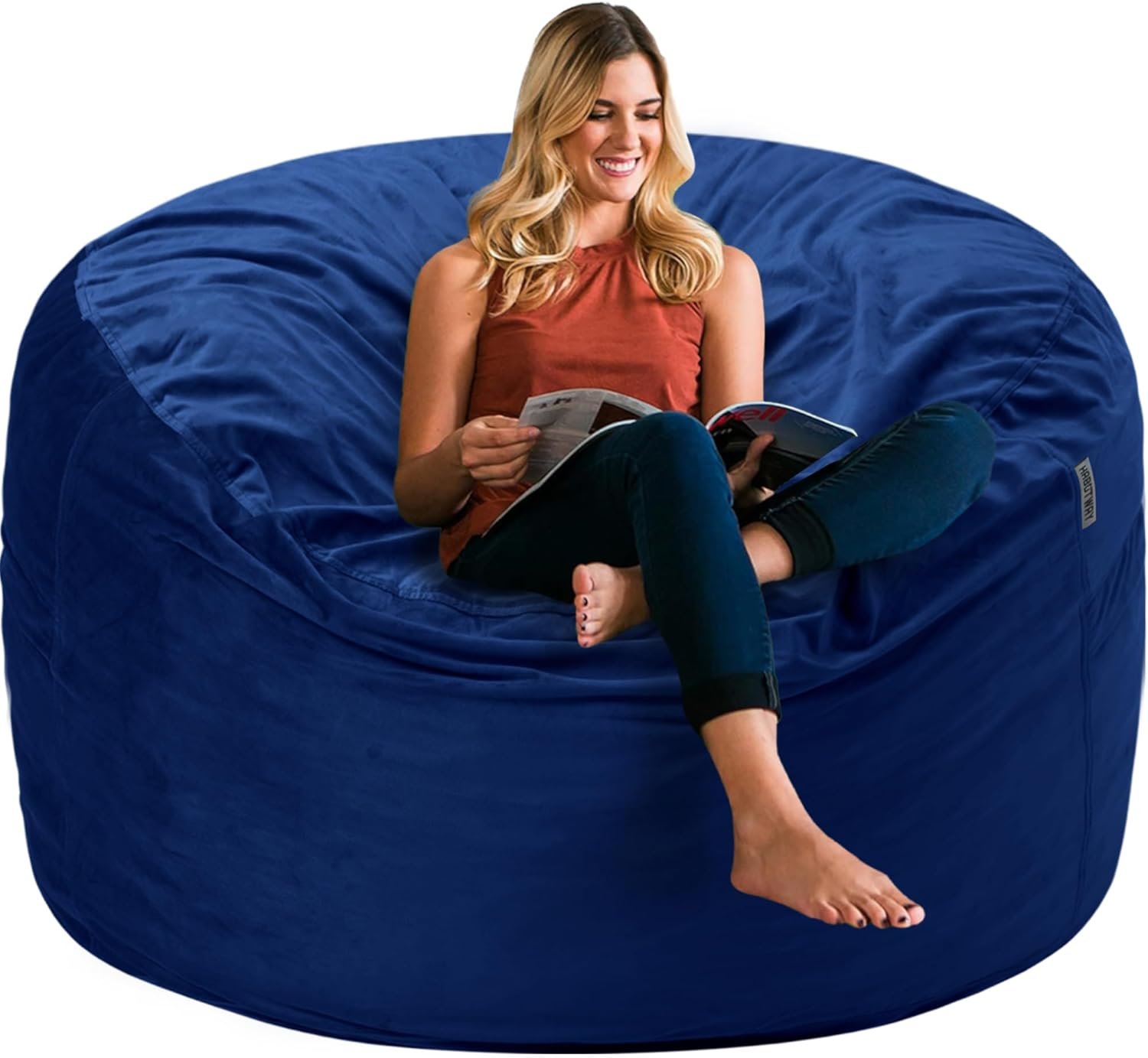 HABUTWAY Bean Bag Chair 3Ft Luxurious Velvet Ultra Soft Fur with High Rebound Memory Foam Bean Bag Chairs for Adults Plush Lazy Sofa with Fluffy Sponge 3′ (Blue)