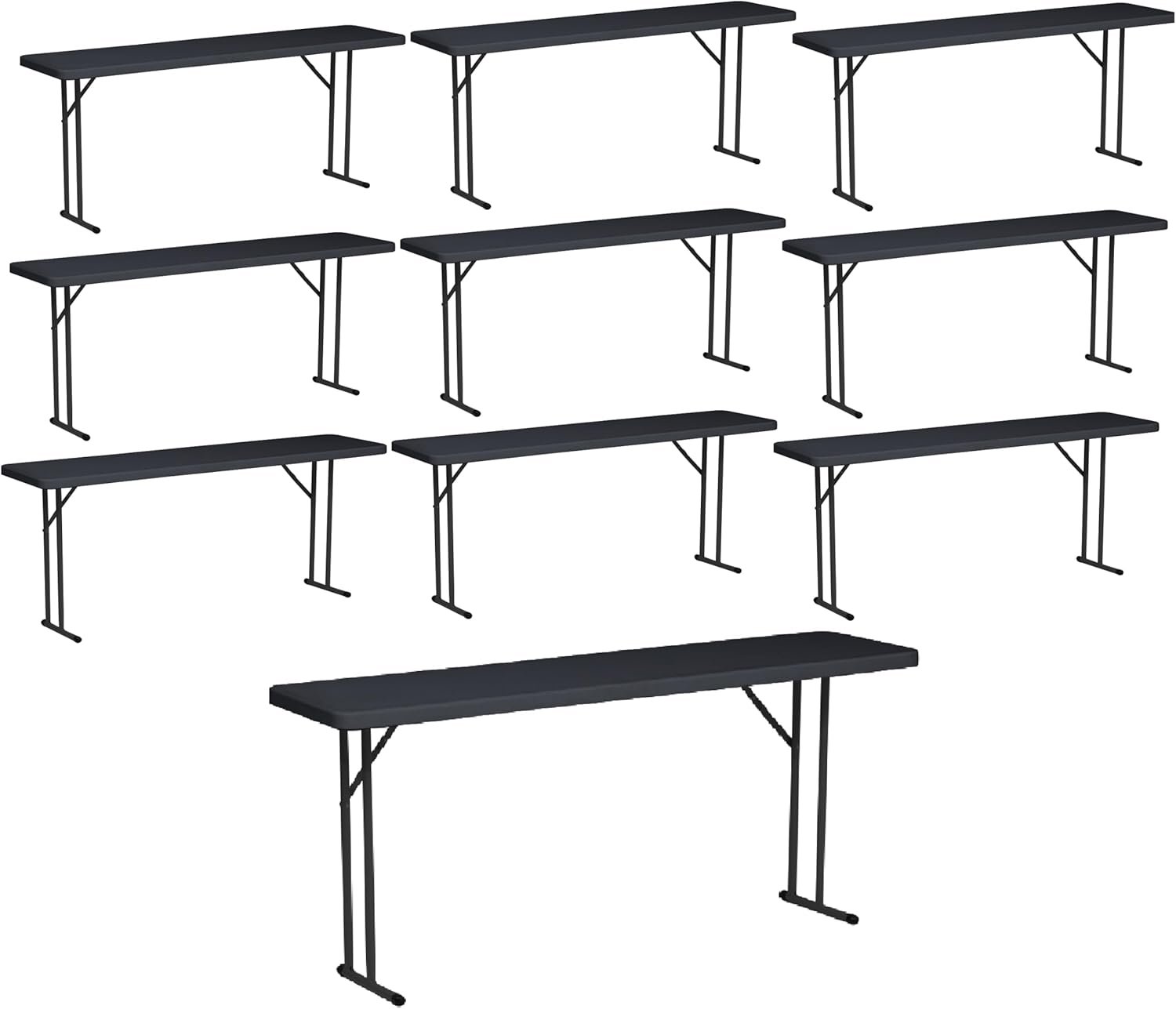 BTEXPERT 72″ Black Plastic Folding Seminar Table 18″ Narrow Width, 29″ Height, Events Indoor Outdoor 6 Foot Seminar Table Lightweight Set of 10