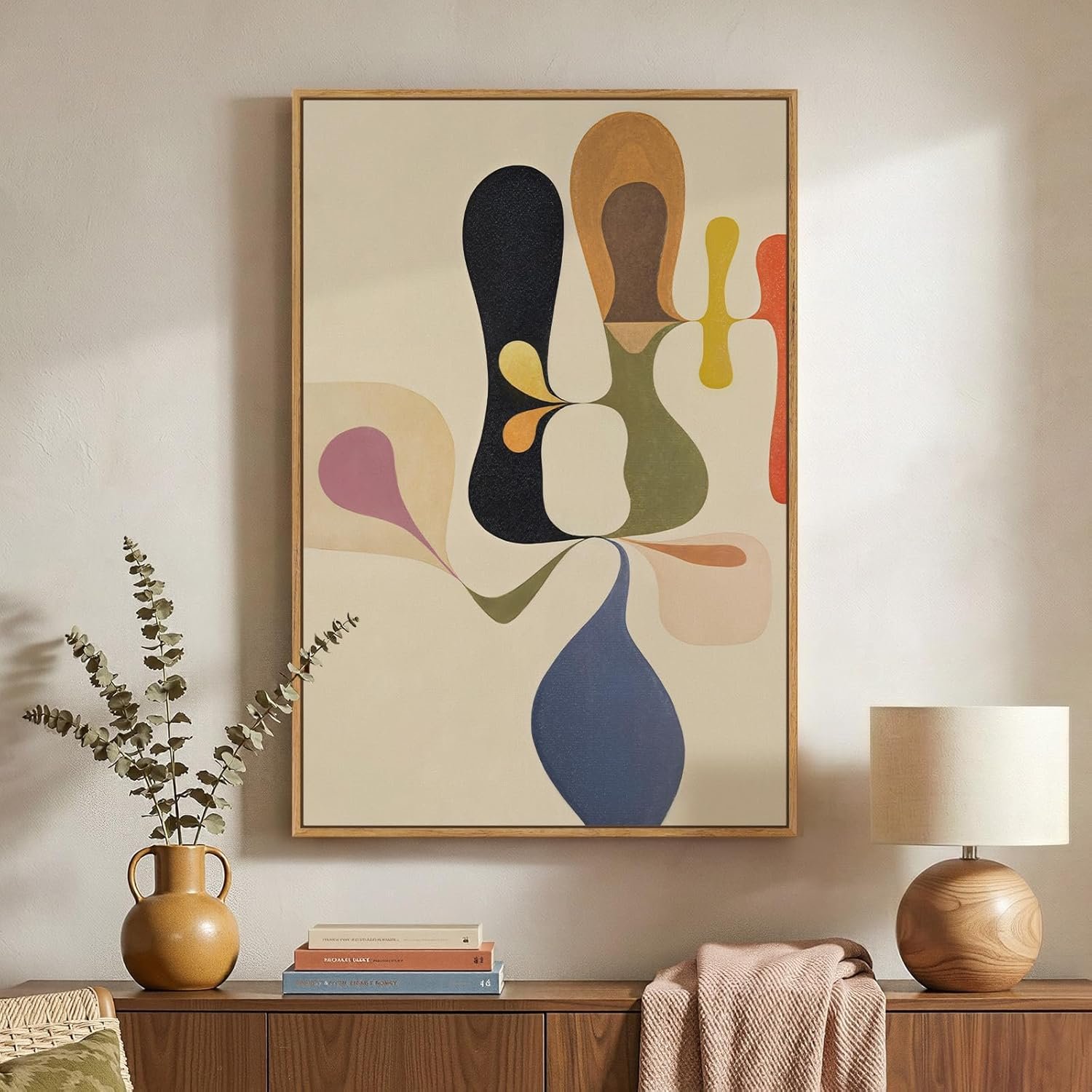 Framed Mid Century Modern Wall Art for Living Room, Colorful Abstract Geometric Canvas Paintings Prints Canvas Artwork for Walls, Vertical Contemporary Pictures Wall Decor for Bedroom Office, 24×36 In