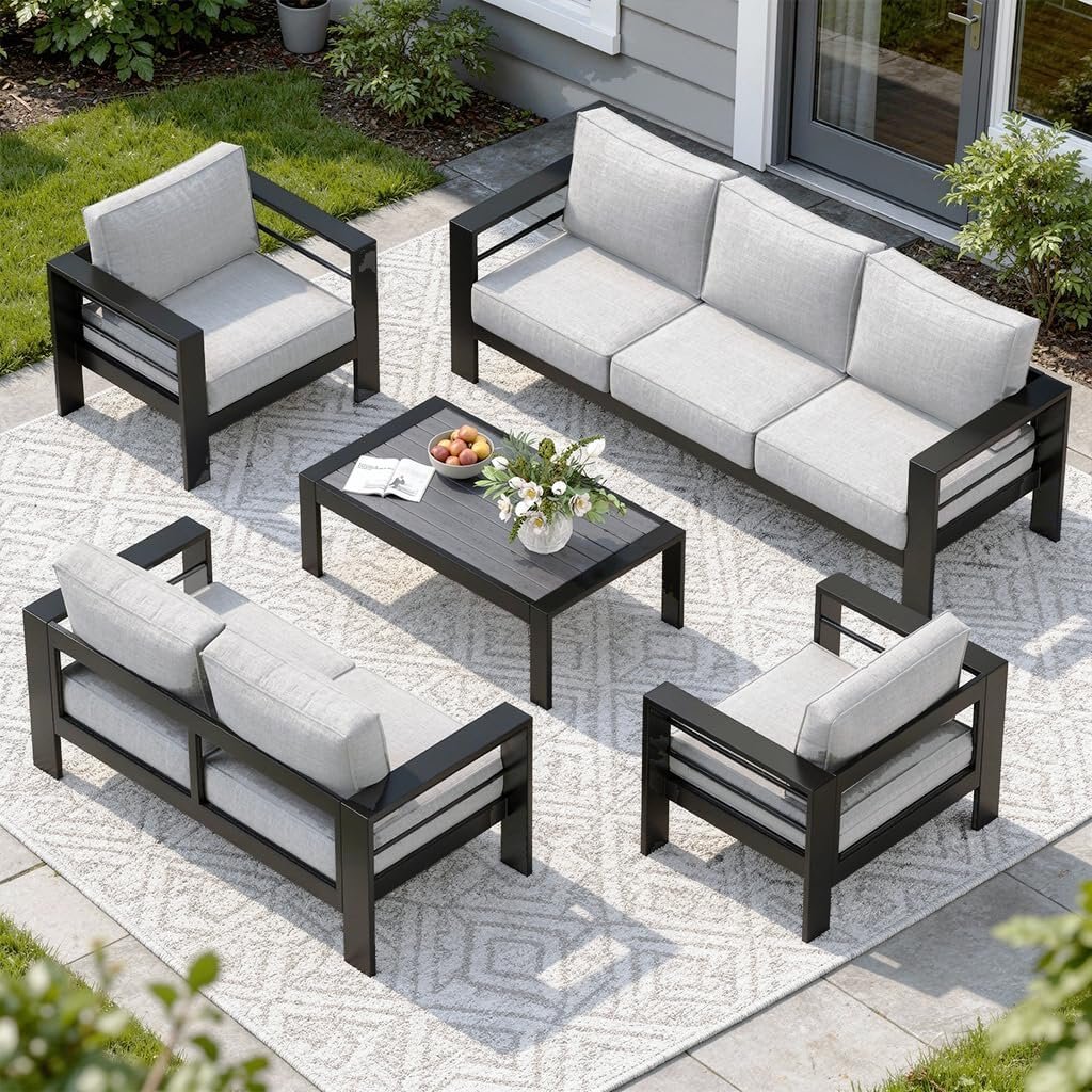 Solaste Aluminum Patio Furniture Set for All Weather, Oversized Metal Outdoor Furniture Set with 27.5″ Deep Seating and 3.2″ Wide Armrest, Outdoor Patio Conversation Sets with 10″ Back Suport Cushion