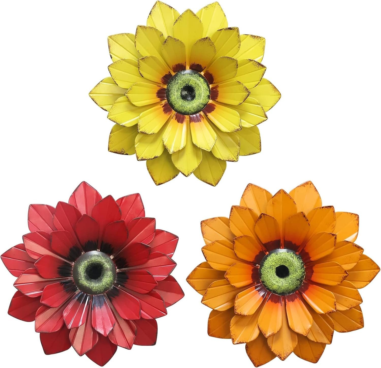 hogardeck Metal Flower Wall Decor – 3 Pcs Outdoor Wall Art Backyard Decorations Spring Decor Hanging for Kitchen, Living Room, Bathroom