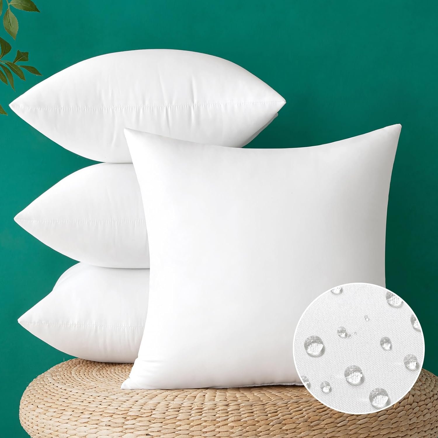 MIULEE Pack of 4 18×18 Inch Outdoor Pillow Inserts Waterproof Decorative Throw Pillow Insert, Square Lumbar Garden Pillow Form for Patio Sofa Couch