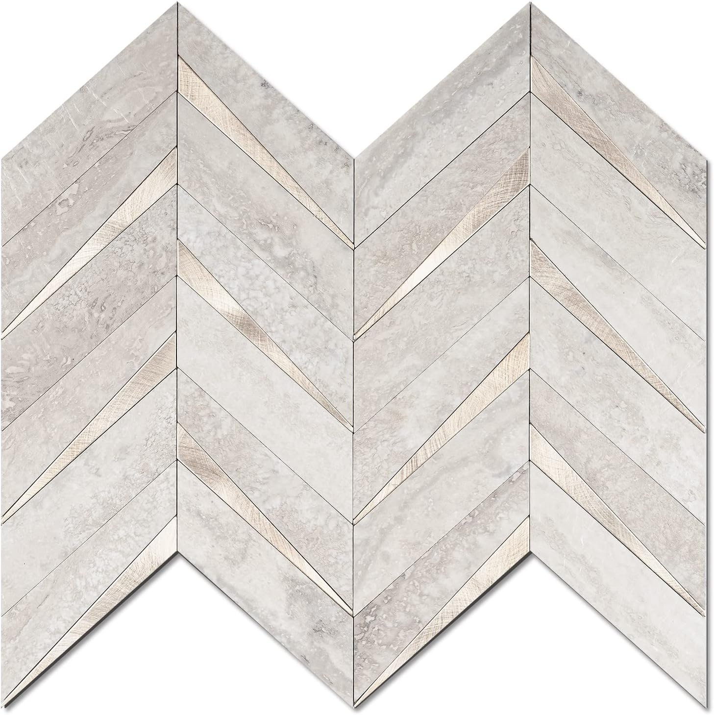 STICKGOO 10-Sheet Herringbone Tile Peel and Stick Backsplash, Beige Mixed Metal Gold PVC Stick on Backsplash, Self Adhesive Wall Tile for Kitchen and Bathroom