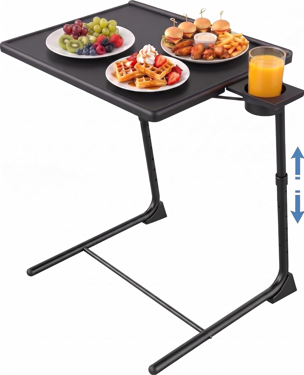 Adjustable TV Tray Table – TV Dinner Tray on Bed & Sofa, Comfortable Folding Table with 6 Height & 3 Tilt Angle Adjustments (Black)