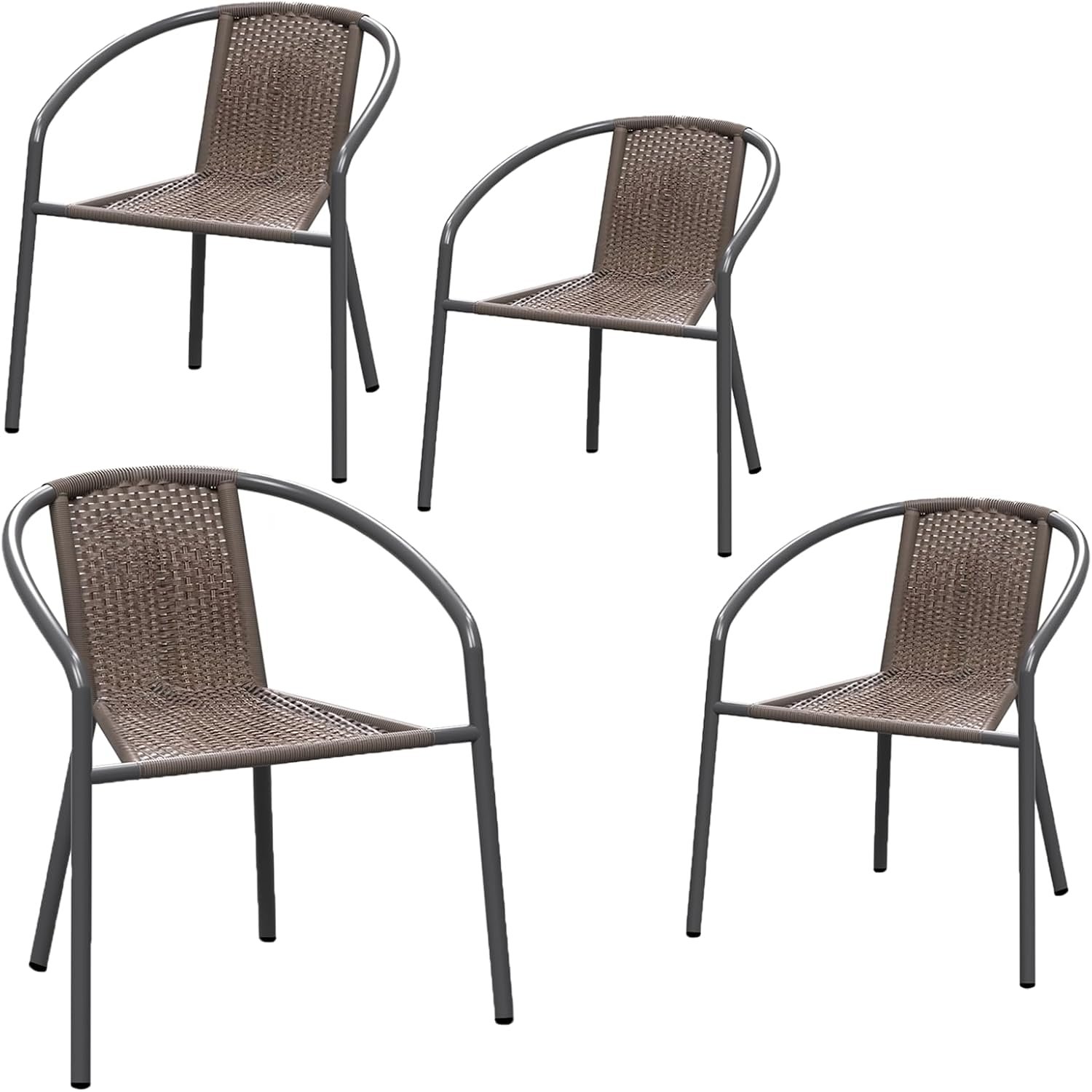 Modern Rattan Outdoor,Indoor Bedroom Restaurant Dining Chairs, Stackable Rattan Chairs for Patio or Drawing Room, Set of 4, Brown