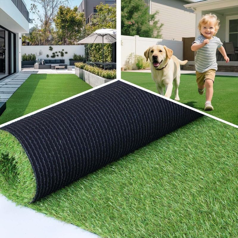 Artificial Grass Rug 6FT x 10FT, 0.8″ Thick High Density Fake Turf with Drainage Holes, Realistic Synthetic Grass Mat for Dogs, Patio, Backyard, Balcony, Indoor Outdoor Lawn Carpet