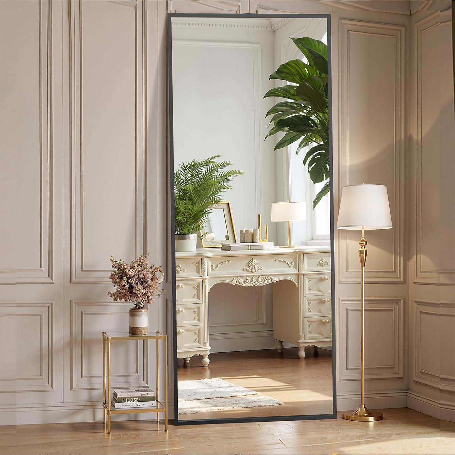 OLIXIS Full Length Mirror for Bedroom, 56″x21″ Full Body Mirror with Stand, Hanging or Leaning for Wall, Aluminum Alloy Thin Frame Floor Standing for Living Room, Long, Black