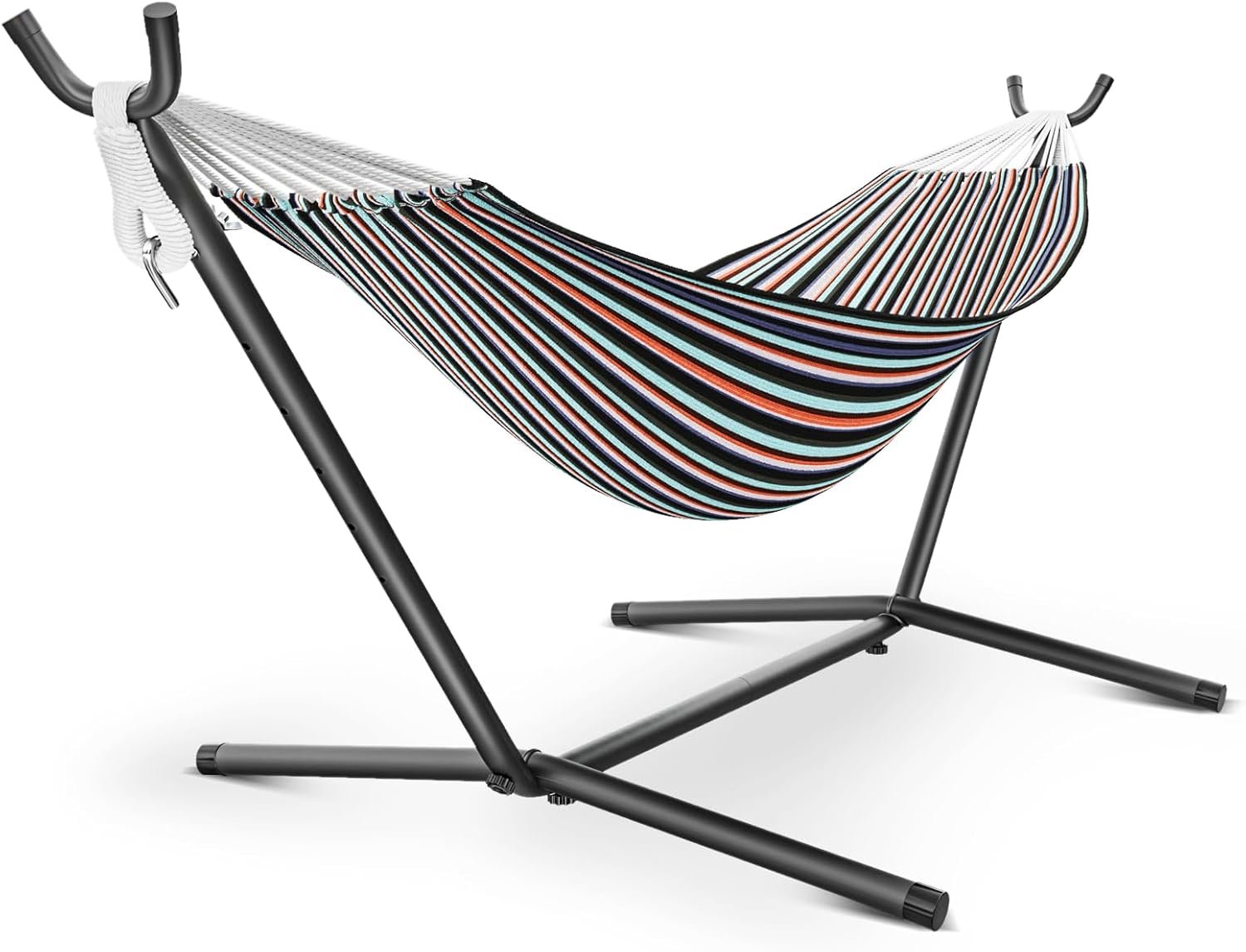 Hammock with Stand for Outside, 600lbs Portable Hammock with Carrying Bag for 2-Person Outside Patio, Heavy Duty, Easy Assembly