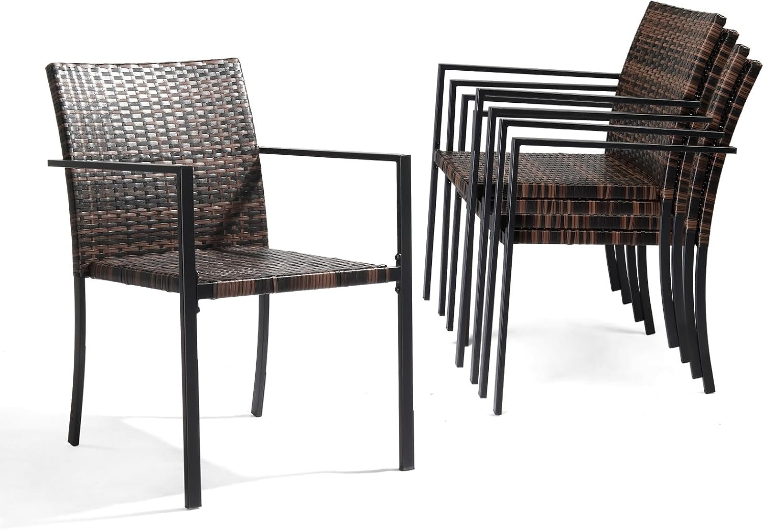 VINGLI Stackable Wicker Chairs Outdoor Dining Set of 4, All-Weather Patio Chairs for Garden, Porch, Deck, Fire Pit – Brown, 350 lbs Capacity