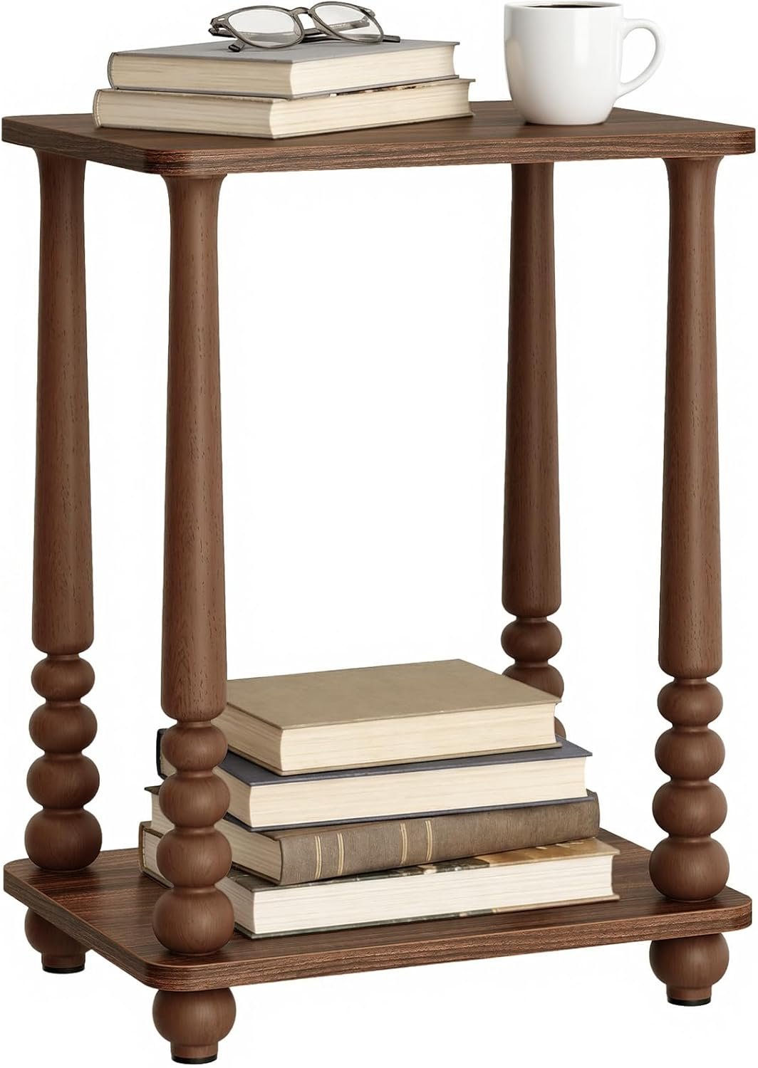 VASAGLE Mariel Collection – Side Table, Accent Nightstand for Small Spaces, Rectangular End Table with Shelf, Solid Wood Legs, Mid-Century Modern, Living Room Bedroom, Chestnut Walnut ULET294KX01S