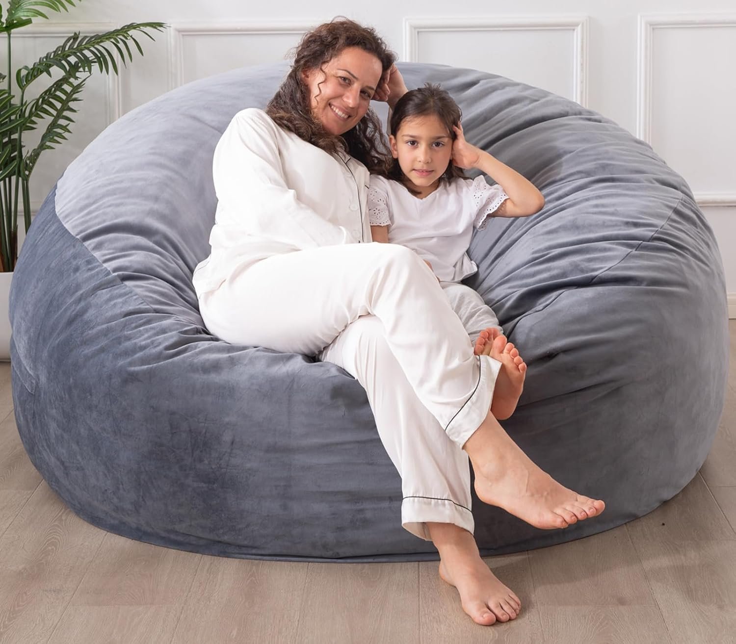 WhatsBedding 3 ft Bean Bag Chair,Large Bean Bag Chairs for Adults with Memory Foam Filling,Lazy Bean Bag Sofa for Living Room,Ultra Soft Velvet Fabric,Pull-Handle,Side-Pocket – 3 Foot,Dark Grey