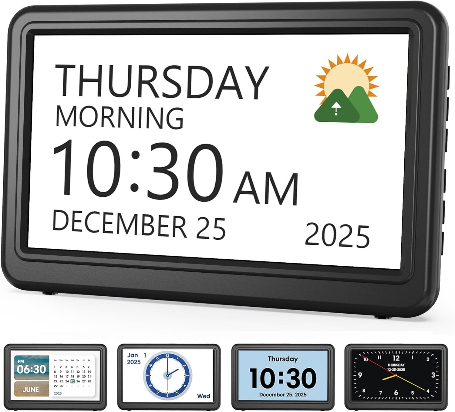 Clock with Day and Date for Elderly, 7″ Large Display Digital Calendar Day Clock with 20 Custom Alarms and Medicine Reminders, Dimmable Dementia Alzheimers Clocks for Seniors, Black (Ac Powered)