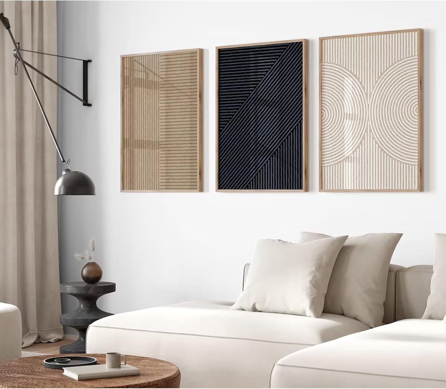 Modern Abstract Pictures Wall Art Boho Neutral Canvas Wall Art Minimalist Wall Decor Black Brown Artwork Abstract Modern Painting Prints for Living Room Bedroom 16×24 Inch Set of 3 (UNFRAMED)