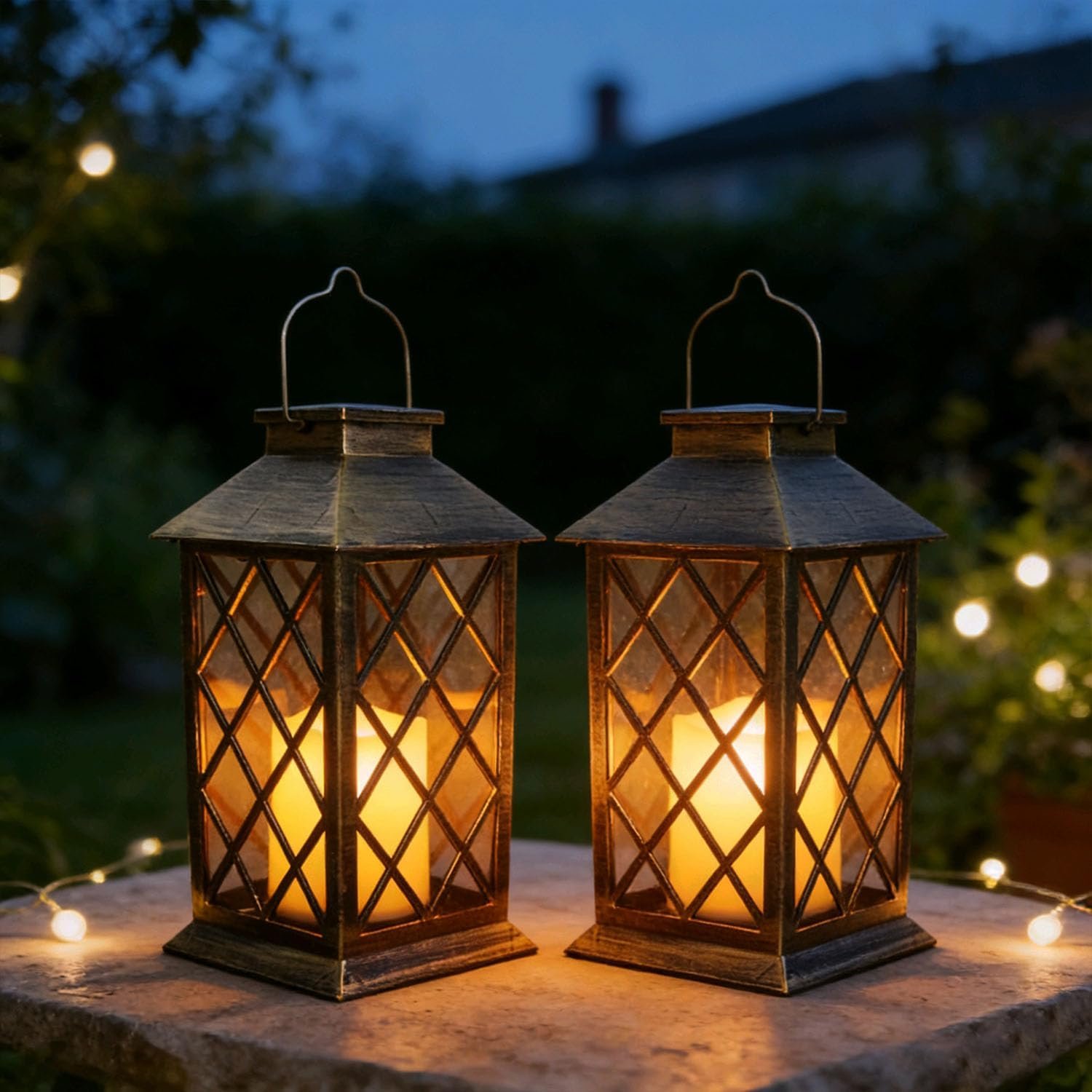Solar Garden Lanterns Hanging Outdoor Lantern Waterproof LED Flickering Flameless Candle Mission Lights for Table,Outdoor，Mothers Day Gifts Mom Wife (2pack)