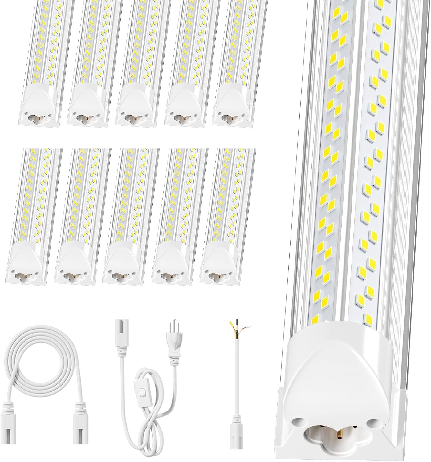 Super Bright 100w 8ft Led Shop Lights 10-Pack| 5000K 15000lm Linkable 8′ Led Ceiling Garage Lighting Light Fixtures For Upgrades Garage Shop Workshop Warehouse Barn Lighting| Fluorescent Replacement