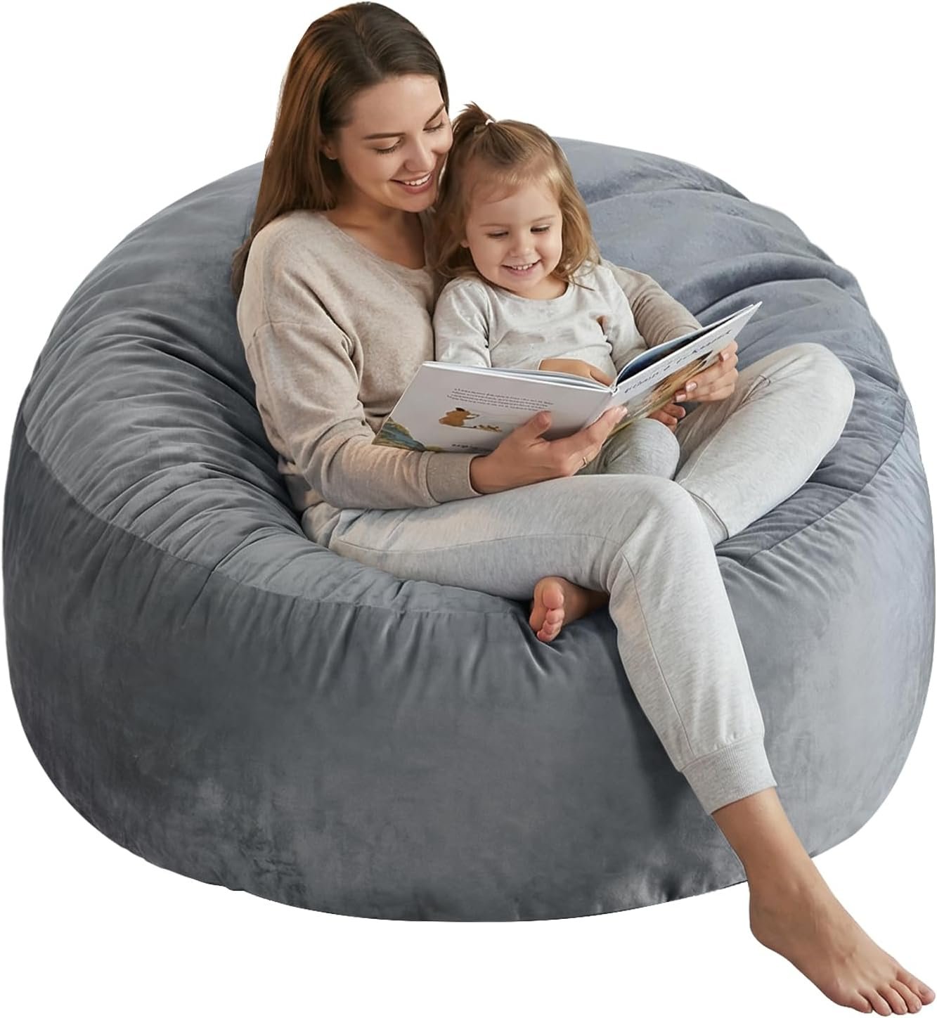 SHOUREN 3 Ft Bean Bag Chair,Memory Foam Bean Bag Chairs for Adults,Bean Bag Sofa for Living Room,Beanbag with Filler Included,Soft Velvet Fabric,Pull-Handle – 3 Foot,Dark Grey