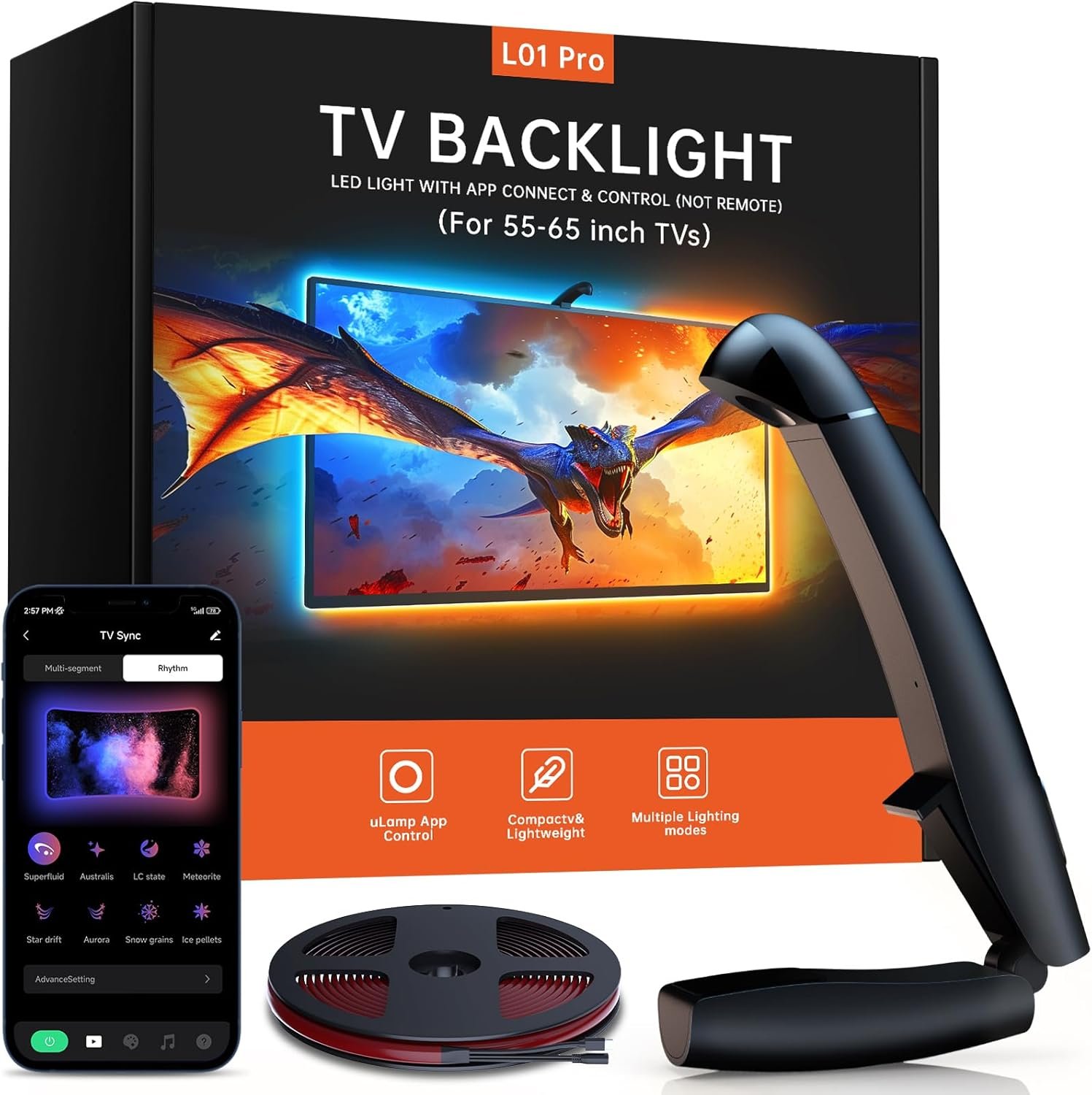 FFJ TV LED Backlight with Sensor, 14.7ft Cuttable RGB Lights That Change with TV for 55-65 Inch Screen and PC Monitor, Smart App Control, Game & Music Sync Color Changing Light